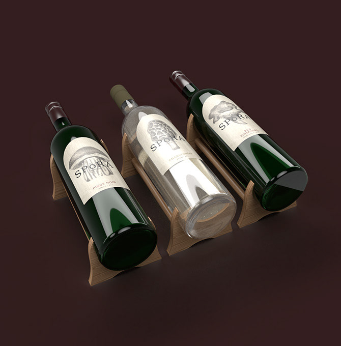 SPòRA wine set presented on wine stands