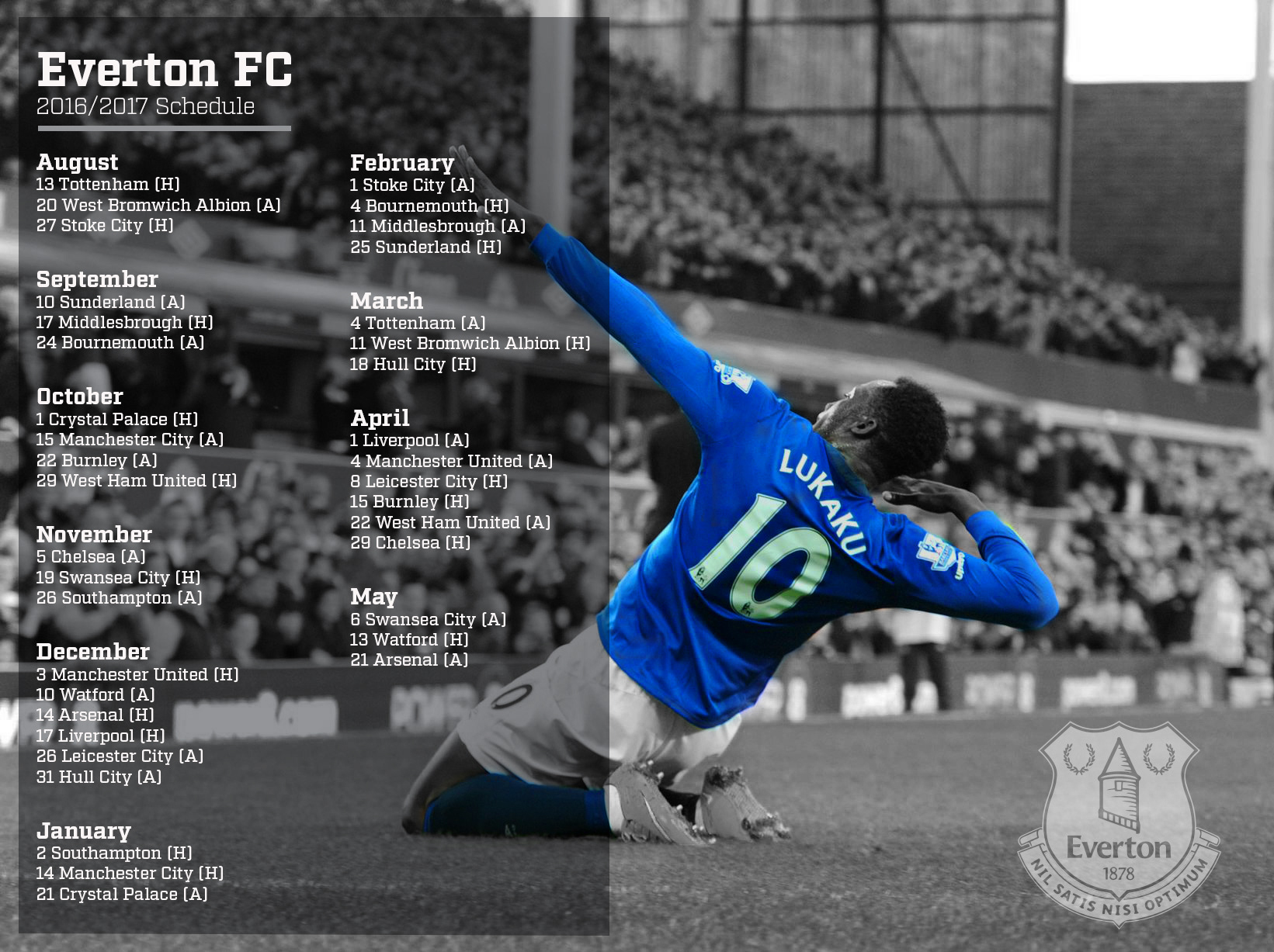 EVERTON FC 2016/17 EPL SCHEDULE