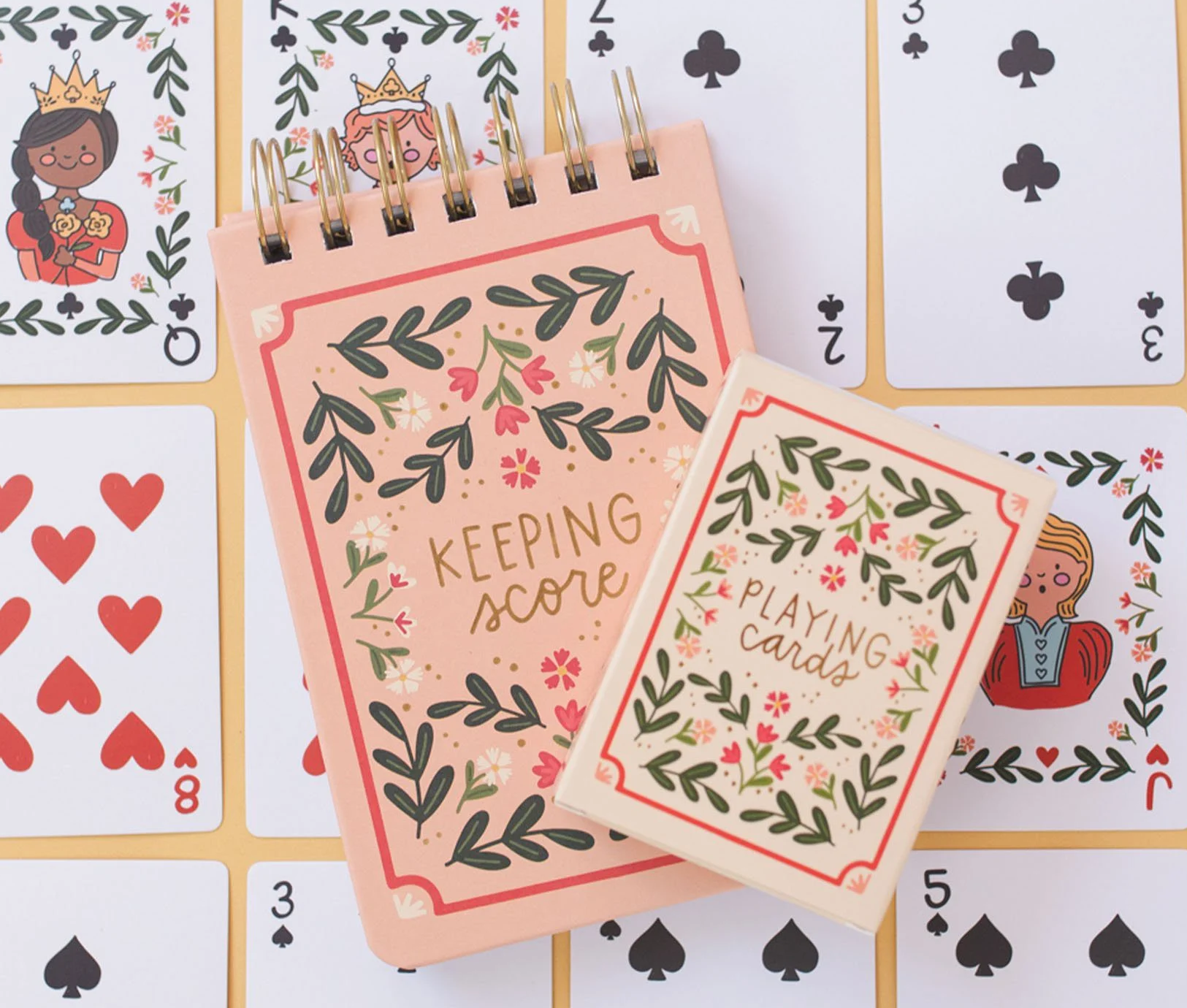 Pippi Post - Floral Game Night Set of Playing Cards & Scorekeeping Notebook