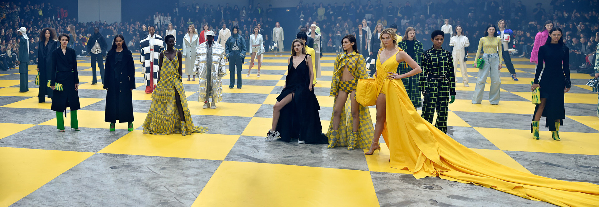 Gigi Hadid, Bella Hadid, Karlie Kloss and models walk the runway during the Off-White show as part of the Paris Fashion Week Womenswear Fall/Winter 2019/2020 on February 28, 2019 in Paris, France