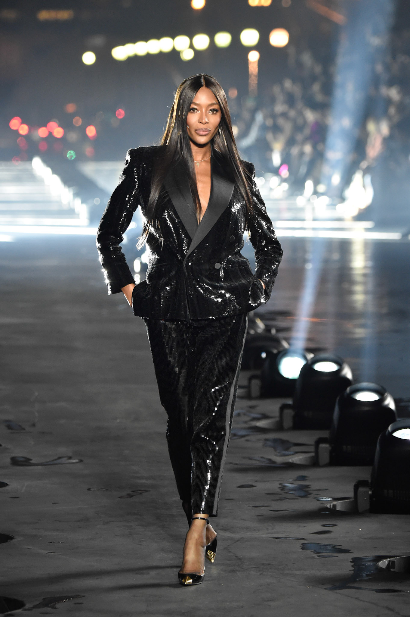Naomi Campbell walks the runway during the Saint Laurent Womenswear Spring/Summer 2020 show as part of Paris Fashion Week