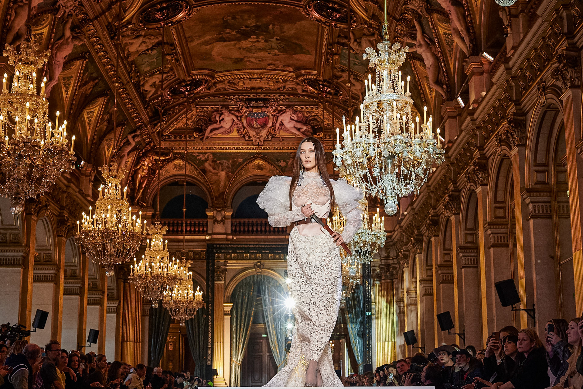 Bella Hadid walks the runway during the Vivienne Westwood show as part of the Paris Fashion Week Womenswear Fall/Winter 2020/2021 on February 29, 2020 in Paris, France