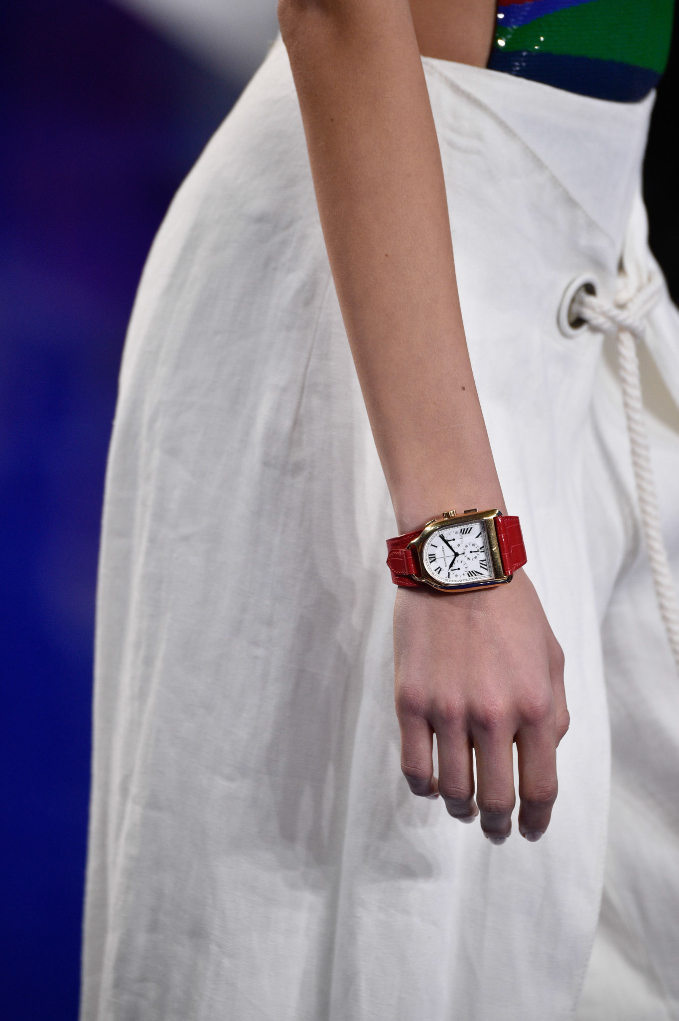 A model, belt detail, walks the runway at Ralph Lauren Spring/Summer 18 fashion show during the New York Fashion