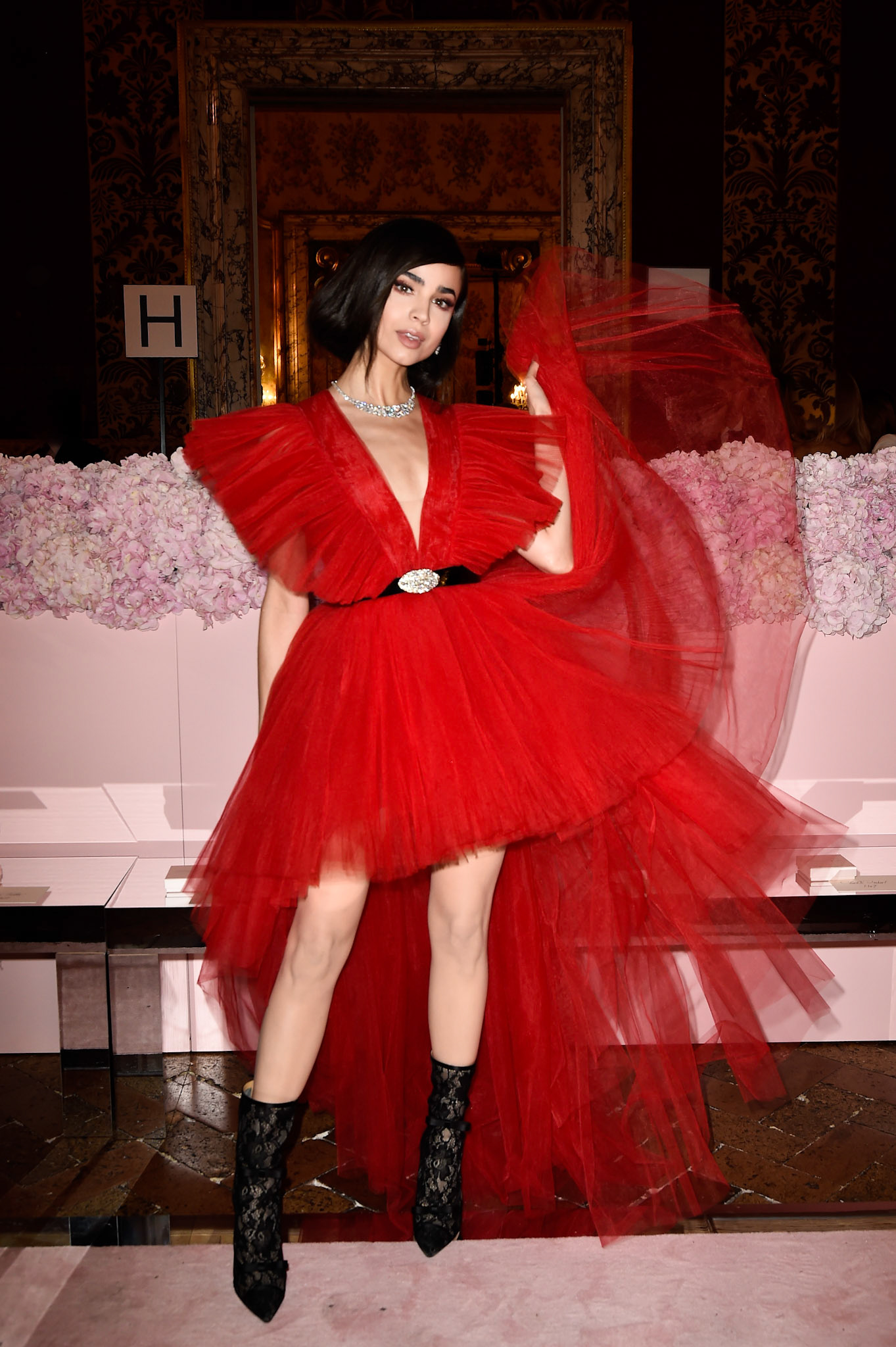 Sofia Carson attend 'Giambattista Valli Loves H&amp;M Cocktail Dinatorie' on October 24, 2019 in Rome, Italy.