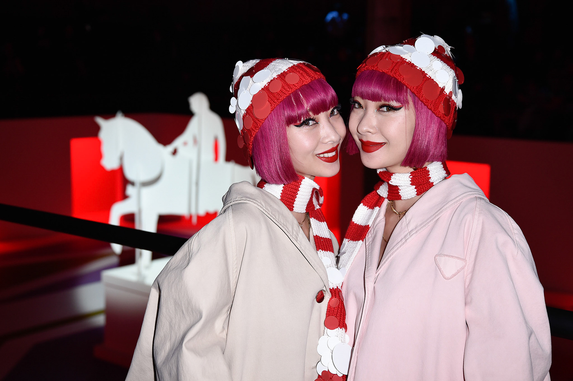 Ami Suzuki and Aya Suzuki attend the Prada Show during Milan Menswear Fashion Week Fall/Winter 2020/21 on January 12, 2020 in Milan, Italy.