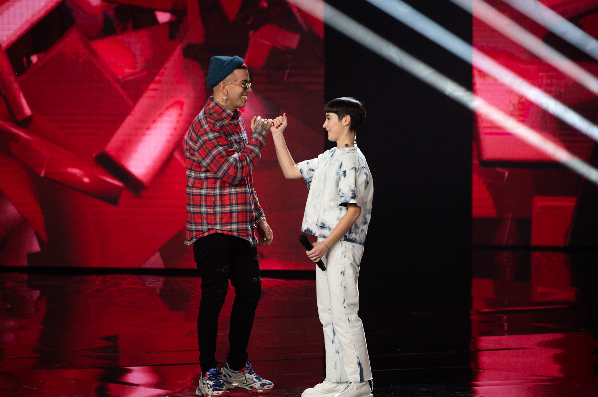 Sfera Ebbasta and Sofia Tornanbene attend the "X Factor" semifinals on December 05, 2019 in Milan, Italy