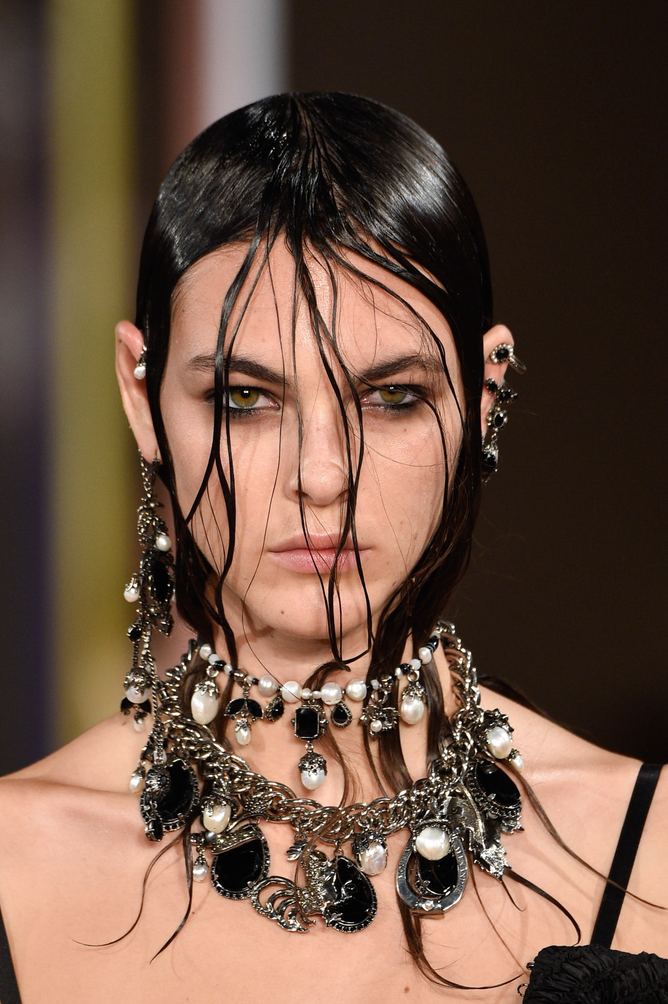 Vittoria Ceretti walks the runway during the Alexander McQueen Paris show as part of the Paris Fashion Week Womenswear Spring/Summer 2018