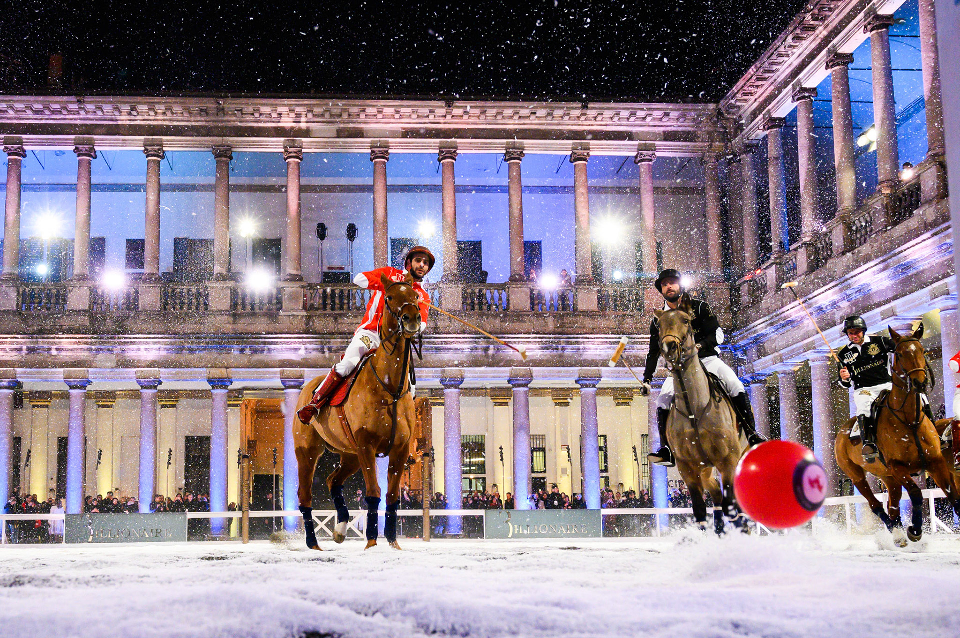 Polo players are seen on the runway at the Billionaire show during Milan Menswear Fashion Week Autumn/Winter 2019/20 on January 12, 2019 in Milan, Italy