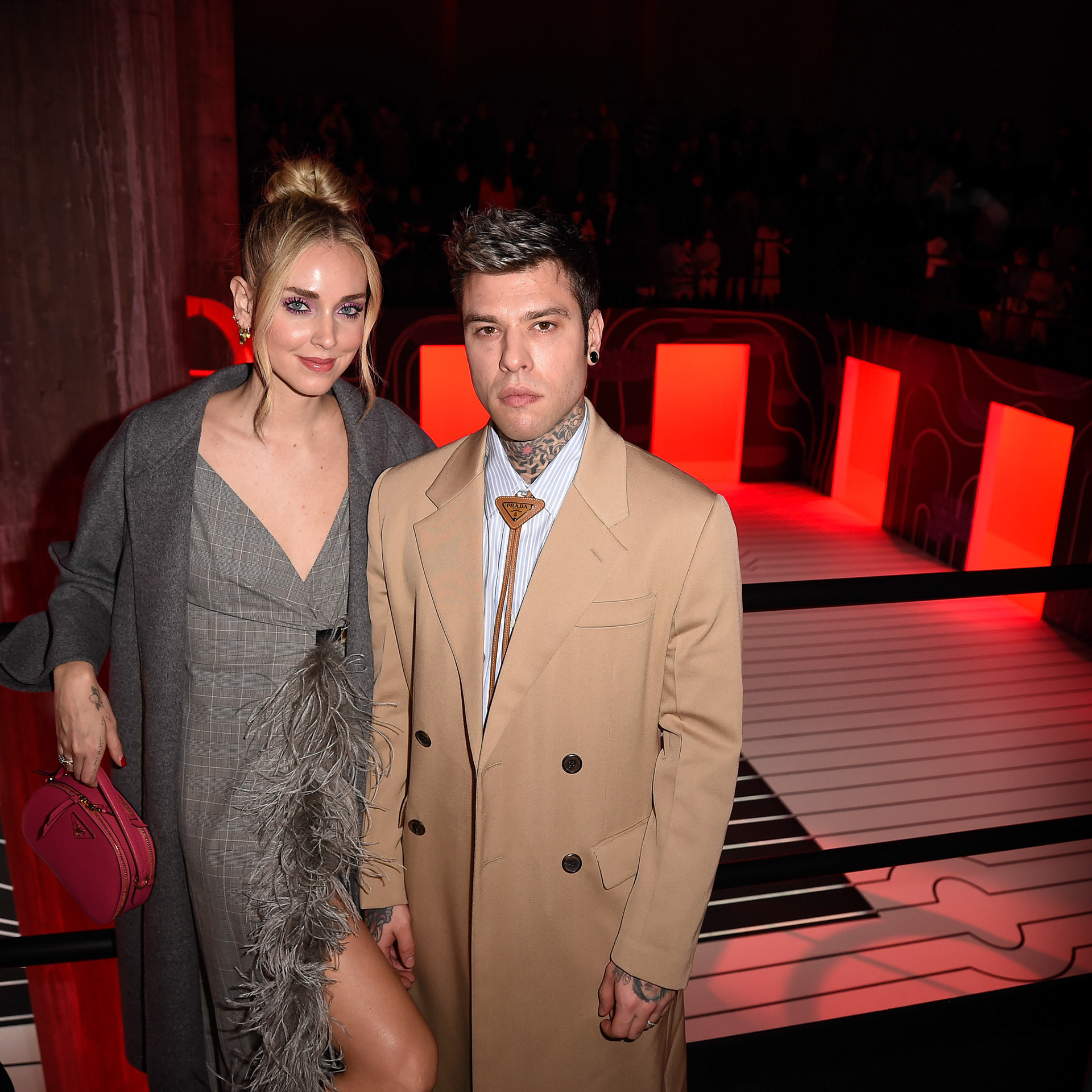 Chiara Ferragni and Fedez attend the Prada show during Milan Fashion Week Fall/Winter 2020/2021 on February 20, 2020 in Milan, Italy