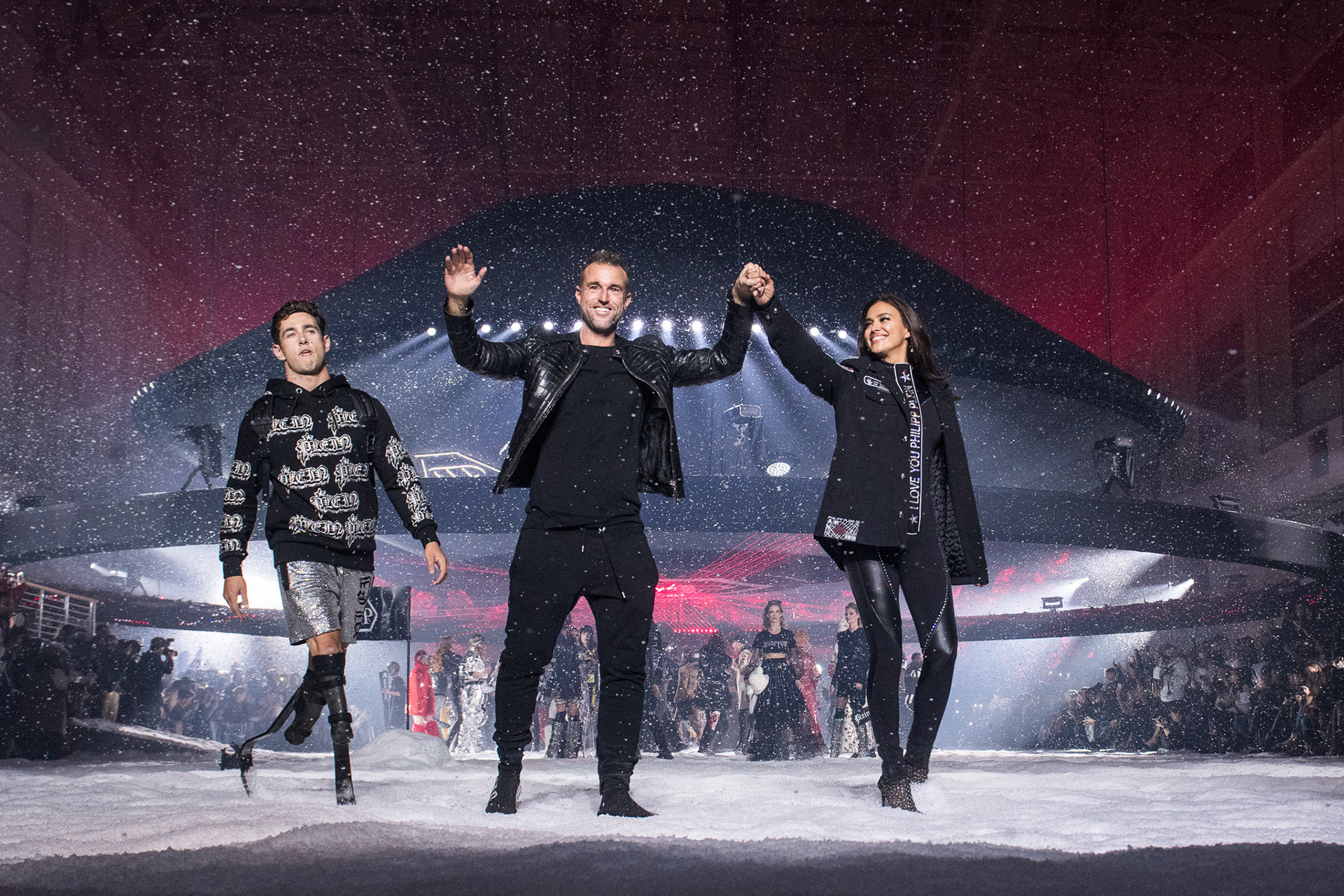 Designer Philipp Plein and Irina Shayk walk the runway at the Philipp Plein Fashion Show during New York Fashion Week