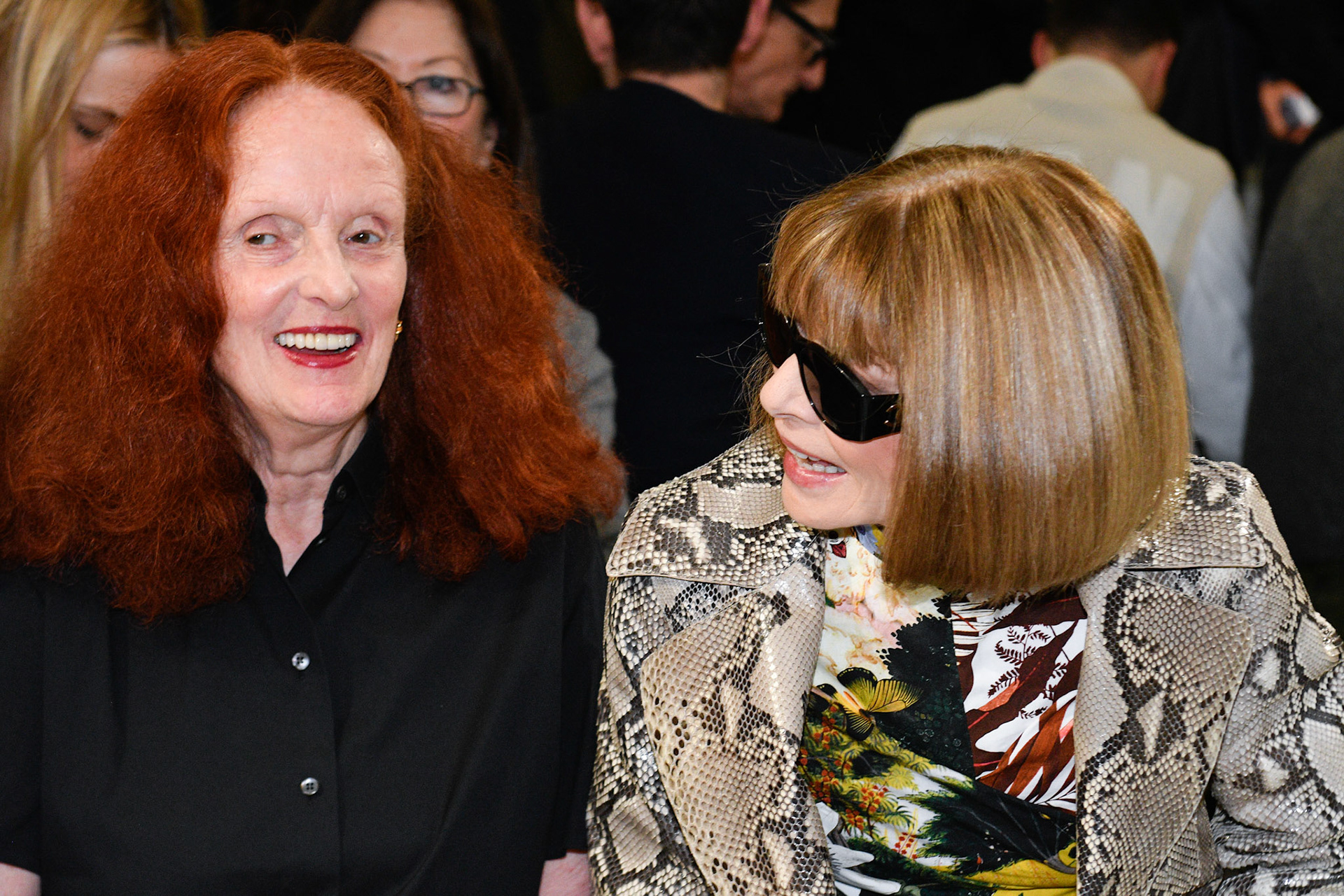 Grace Coddington and Anna Wintour attends the Loewe show as part of the Paris Fashion Week Womenswear Spring/Summer 2018 on September 29, 2017 in Paris, France.