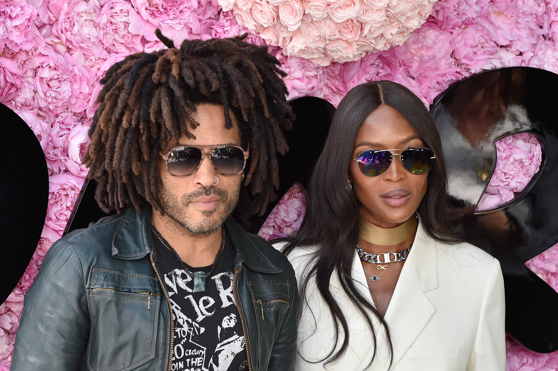 Lenny Kravitz and Naomi Campbell attend the Dior Homme Menswear Spring/Summer 2019 show as part of Paris Fashion Week on June 23, 2018 in Paris, France.