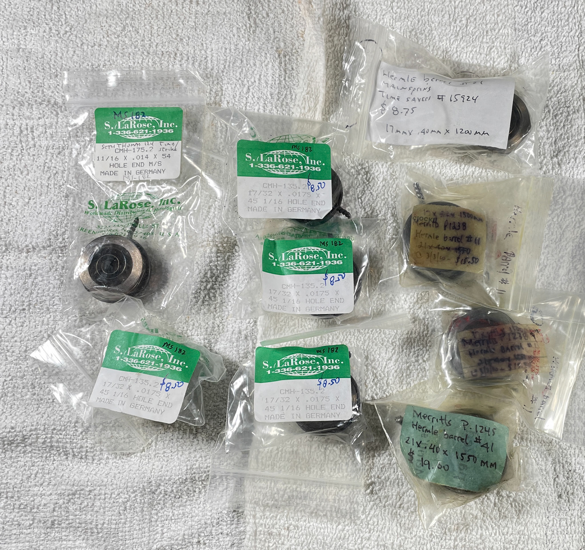 Hole end clock mainsprings - NOS