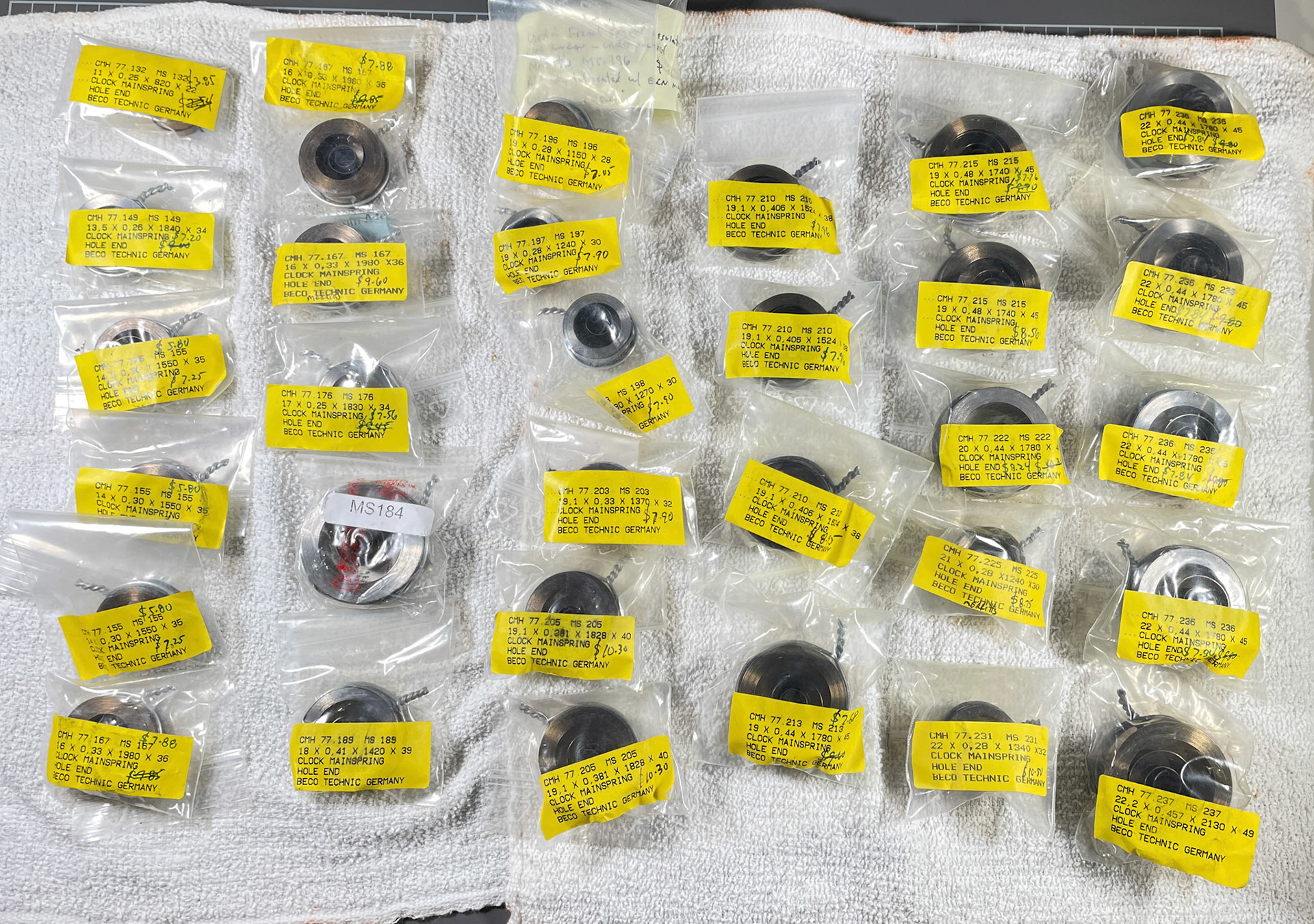 Hole end clock mainsprings - NOS