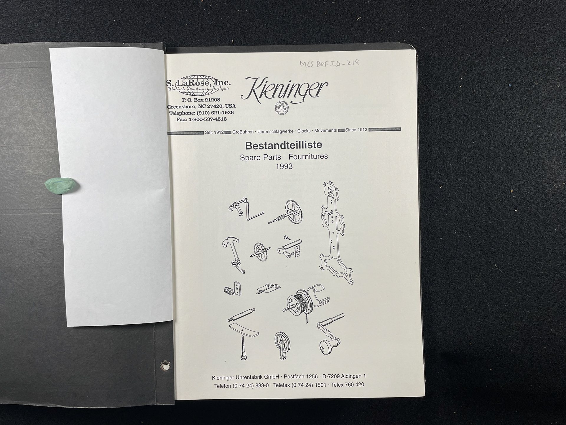 Kieninger movement ande parts catalog 1993