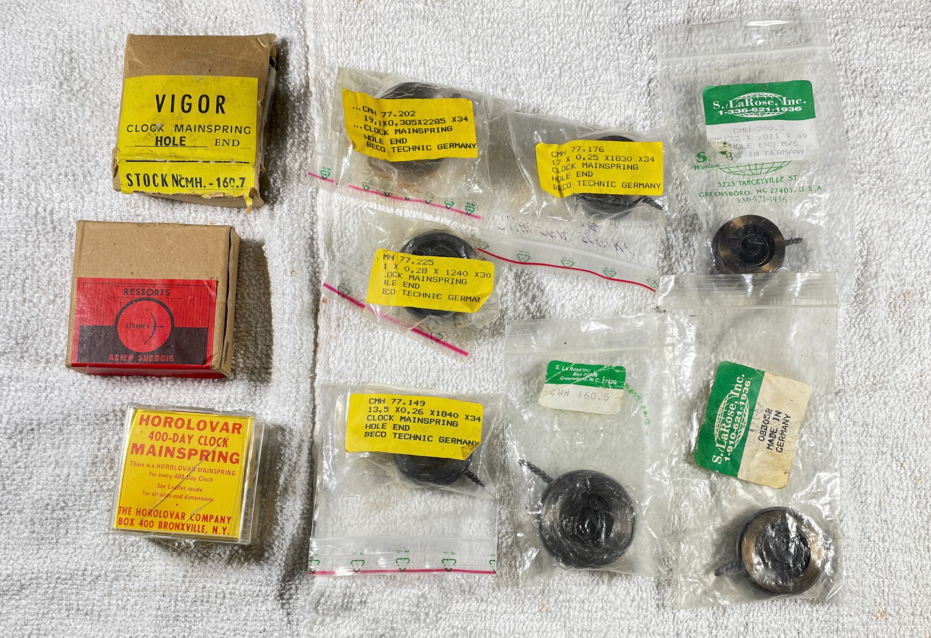 Hole end clock mainsprings - NOS