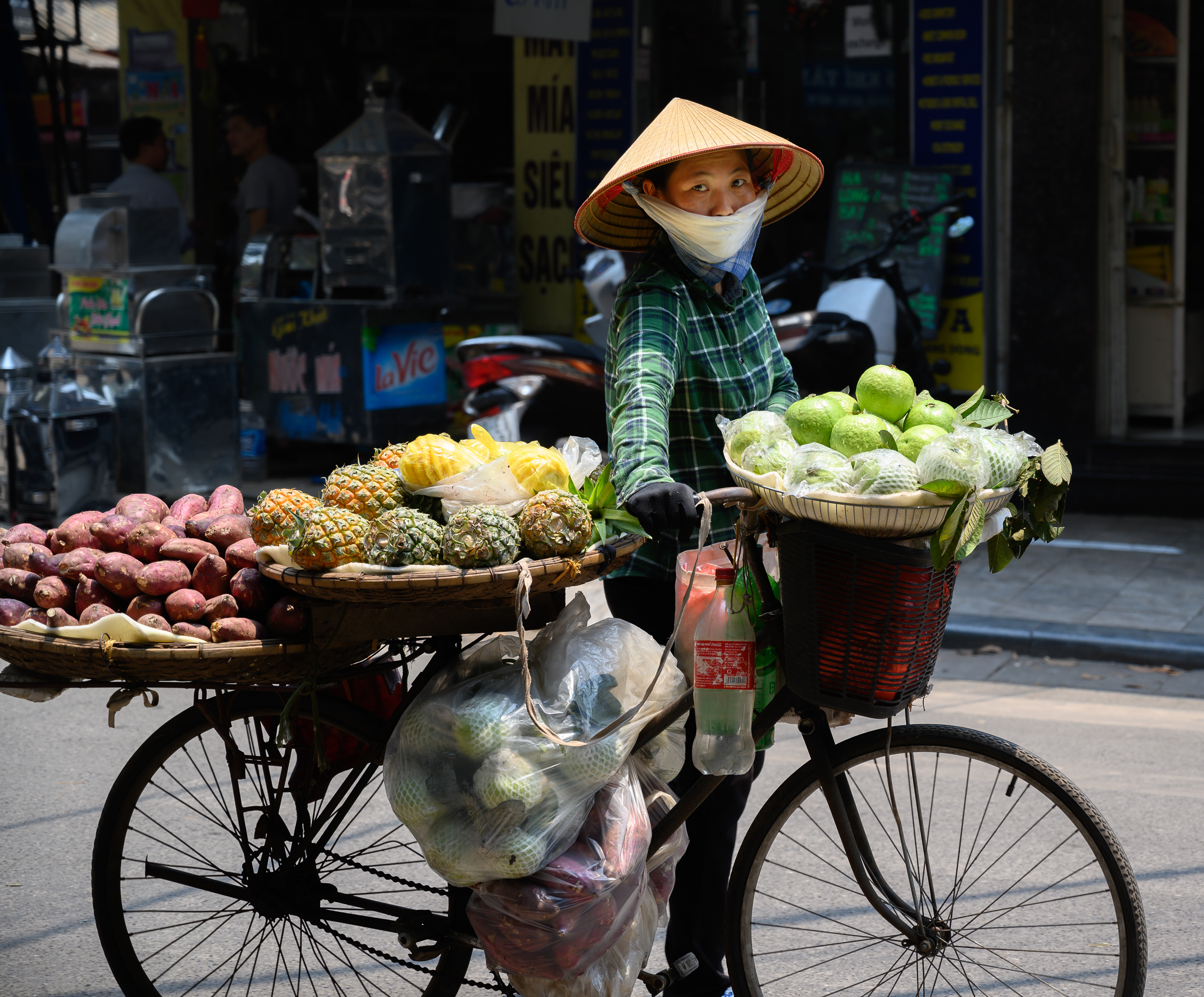 Vientamese fruit seller on the bike