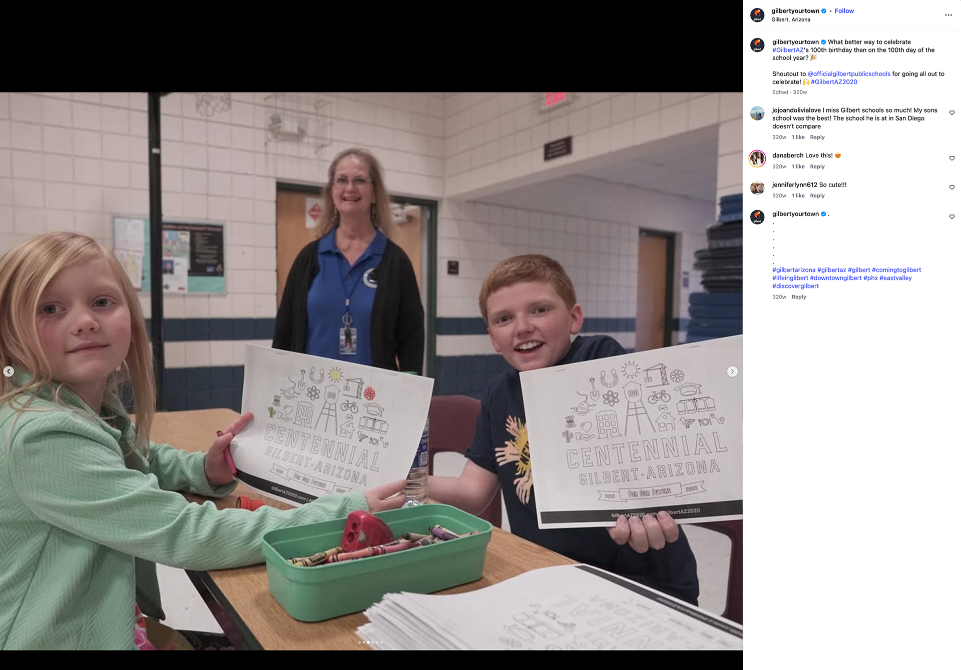Students Posting Gilbert Centennial Coloring Pages on Social Media
