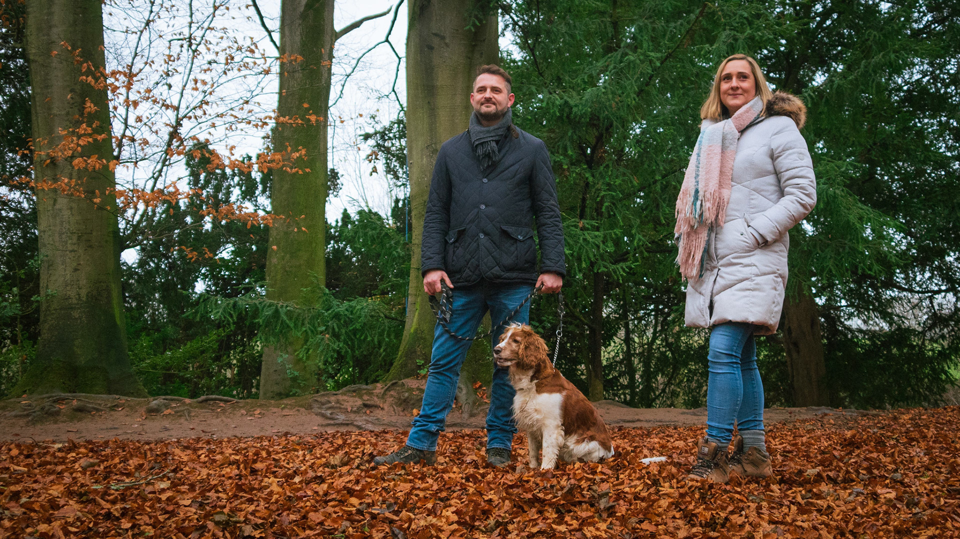 Natalie and Luke in the woods at their home