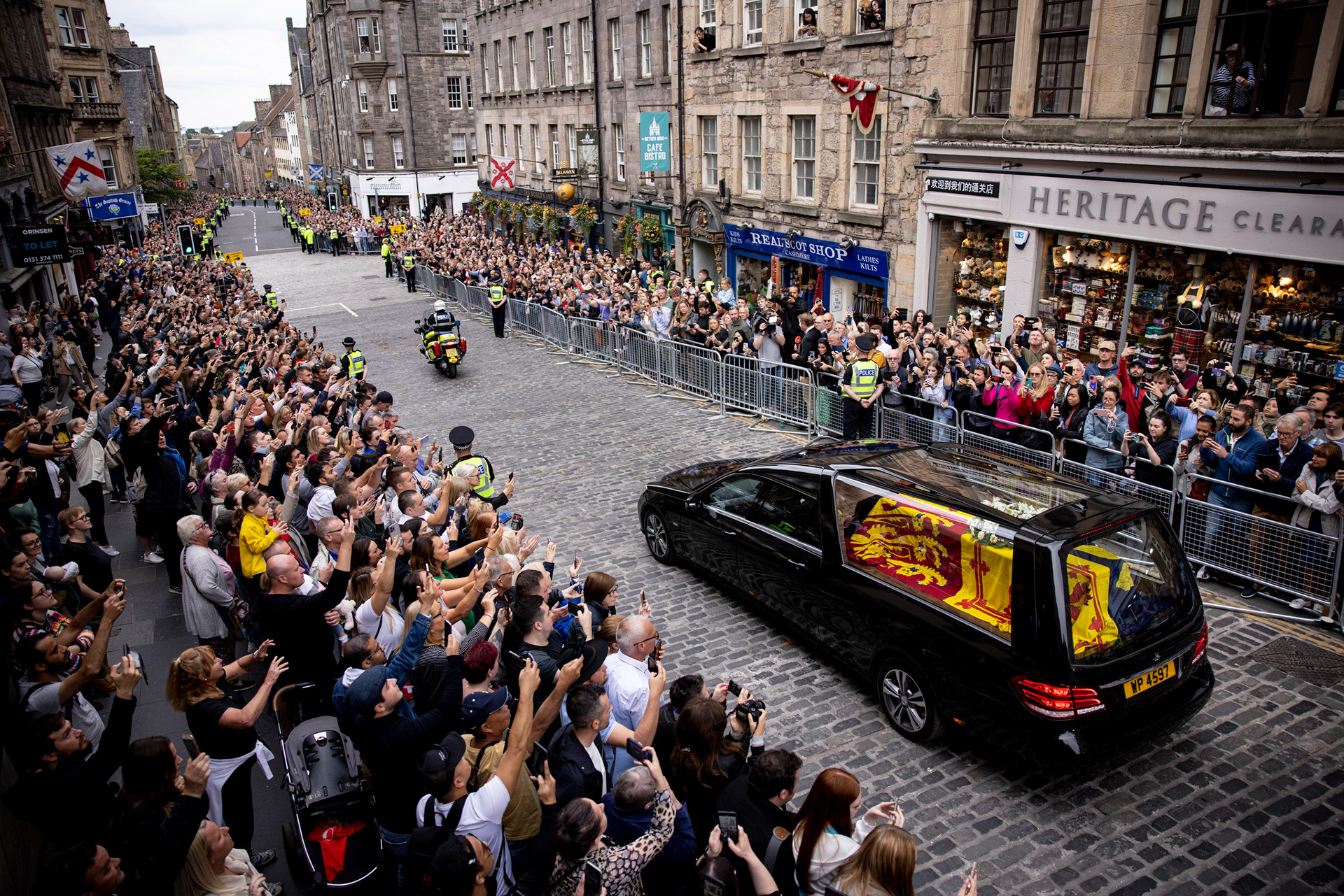 The hearse carrying the body of Britain's late Queen Elizabeth II from Balmoral arrives in Edinburgh
