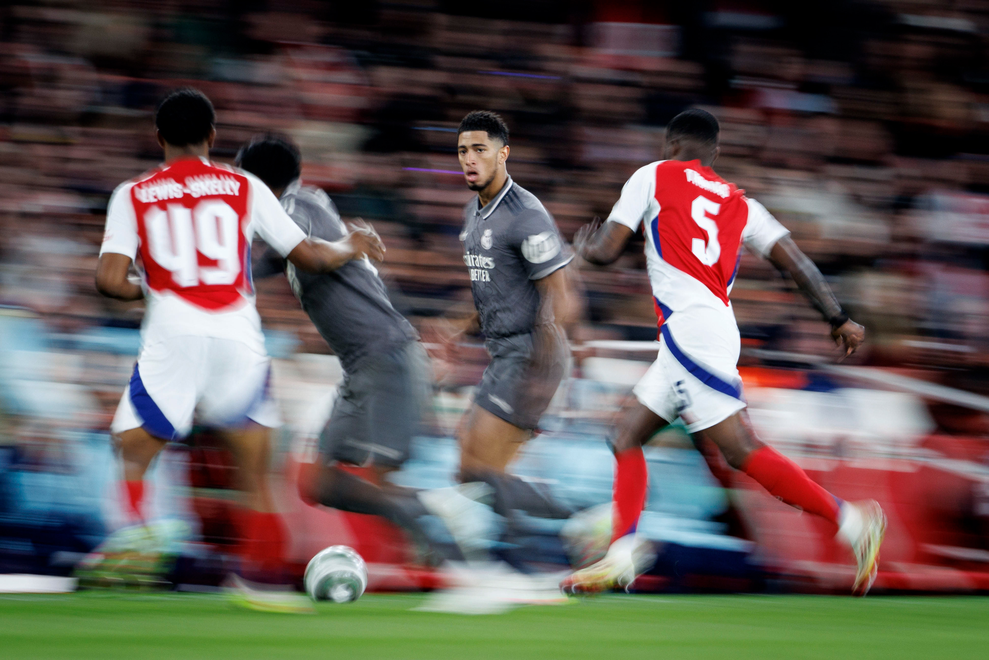 Jude Bellingham of Real Madrid in action during the UEFA Champions League quarter-final