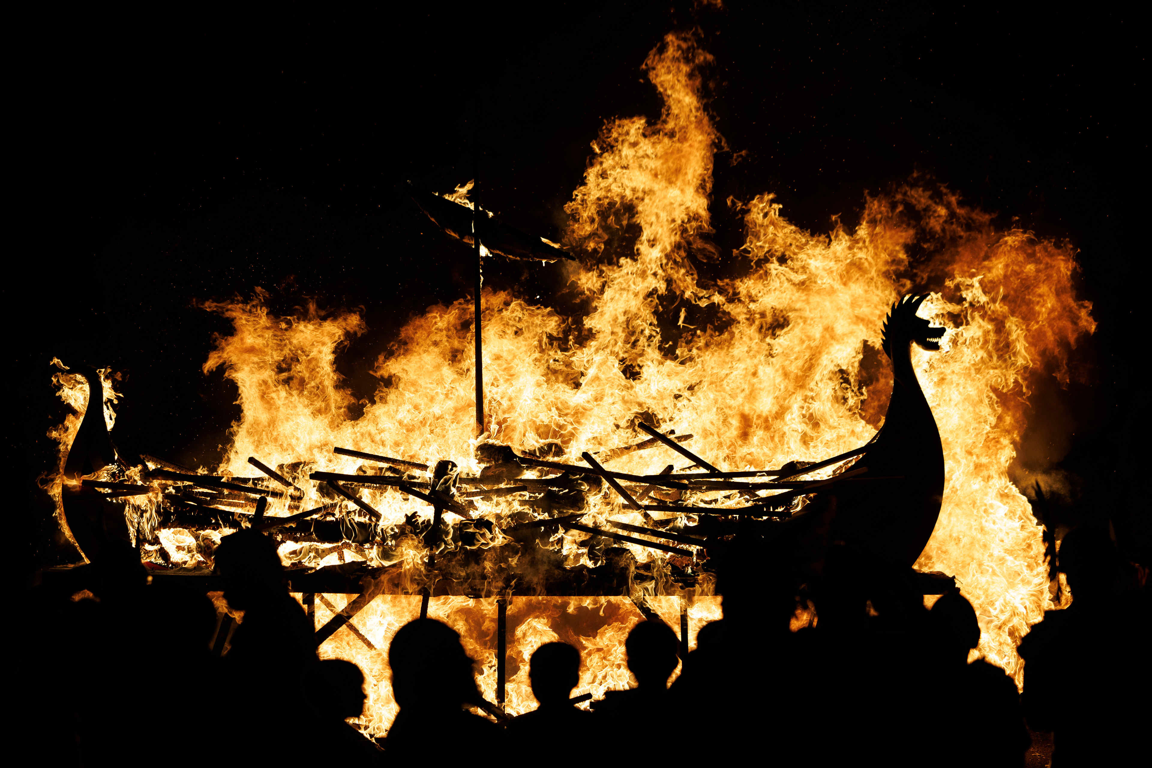 A replica Viking longship is burned during Up Helly Aa festival