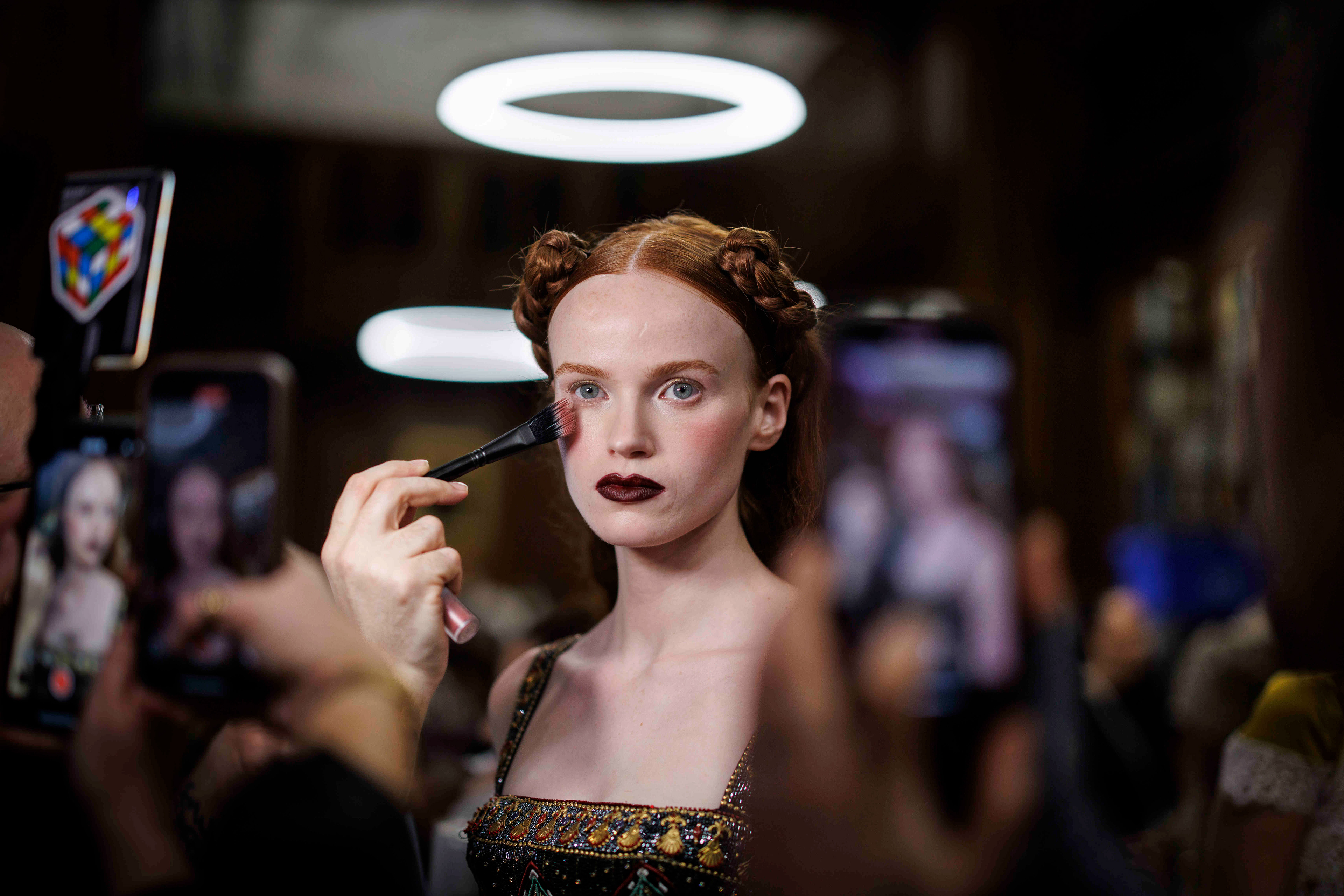 Models get ready during London Fashion Week