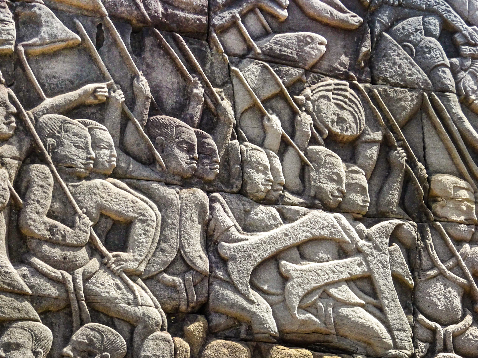 A sample of the intricate wall carvings at the Angkor Thom