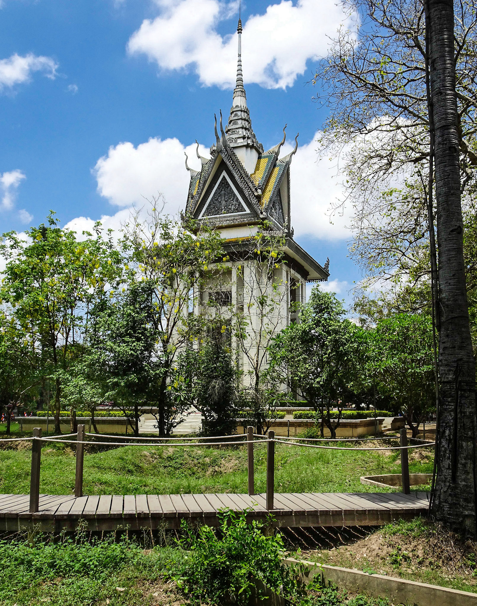 At the grave site known as the "Killing Fields" - a memorial to the 2 million people killed by the Khmer Rouge 1975-1979.