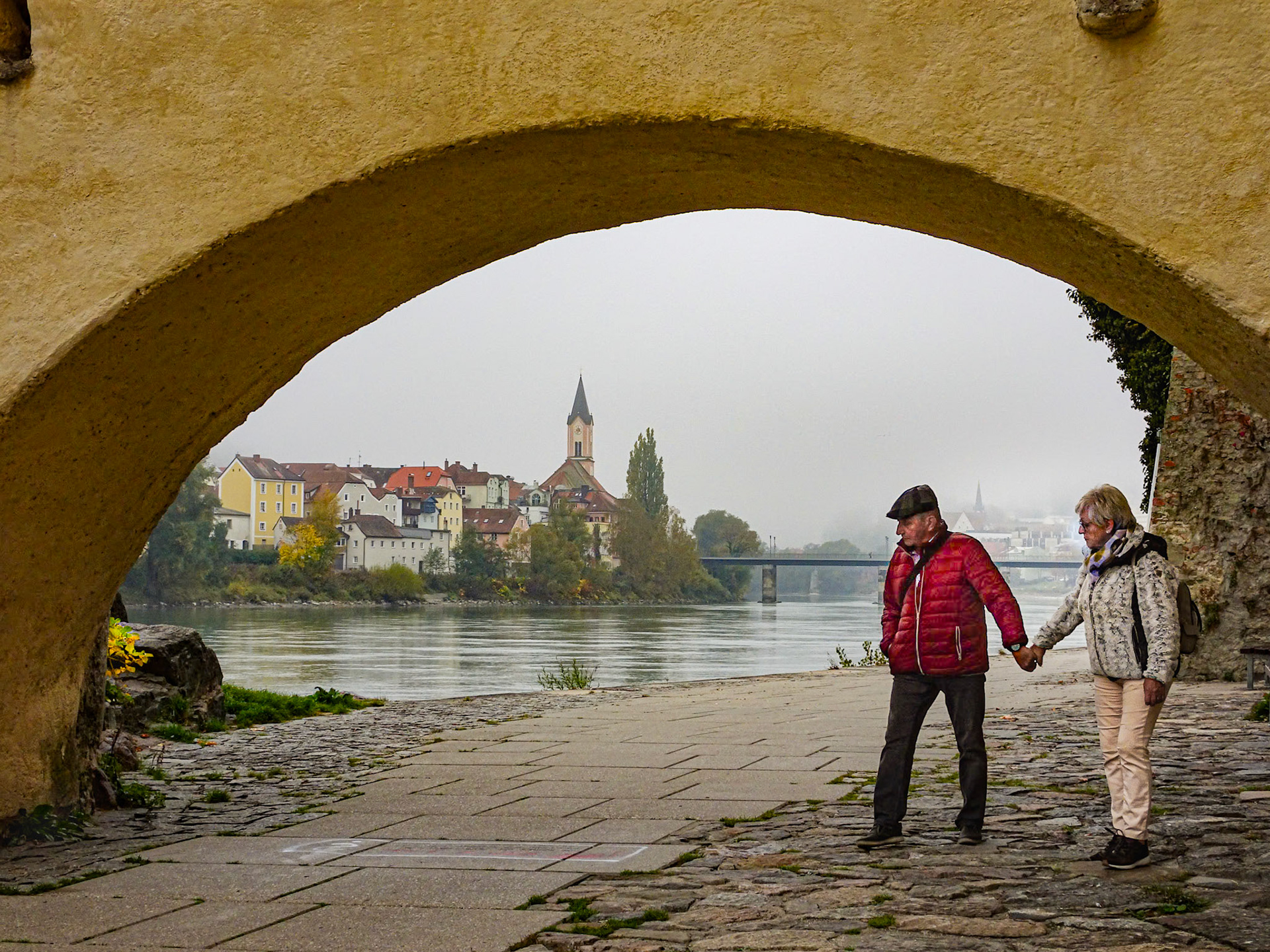 A foggy day along Inn River in Passau, GE