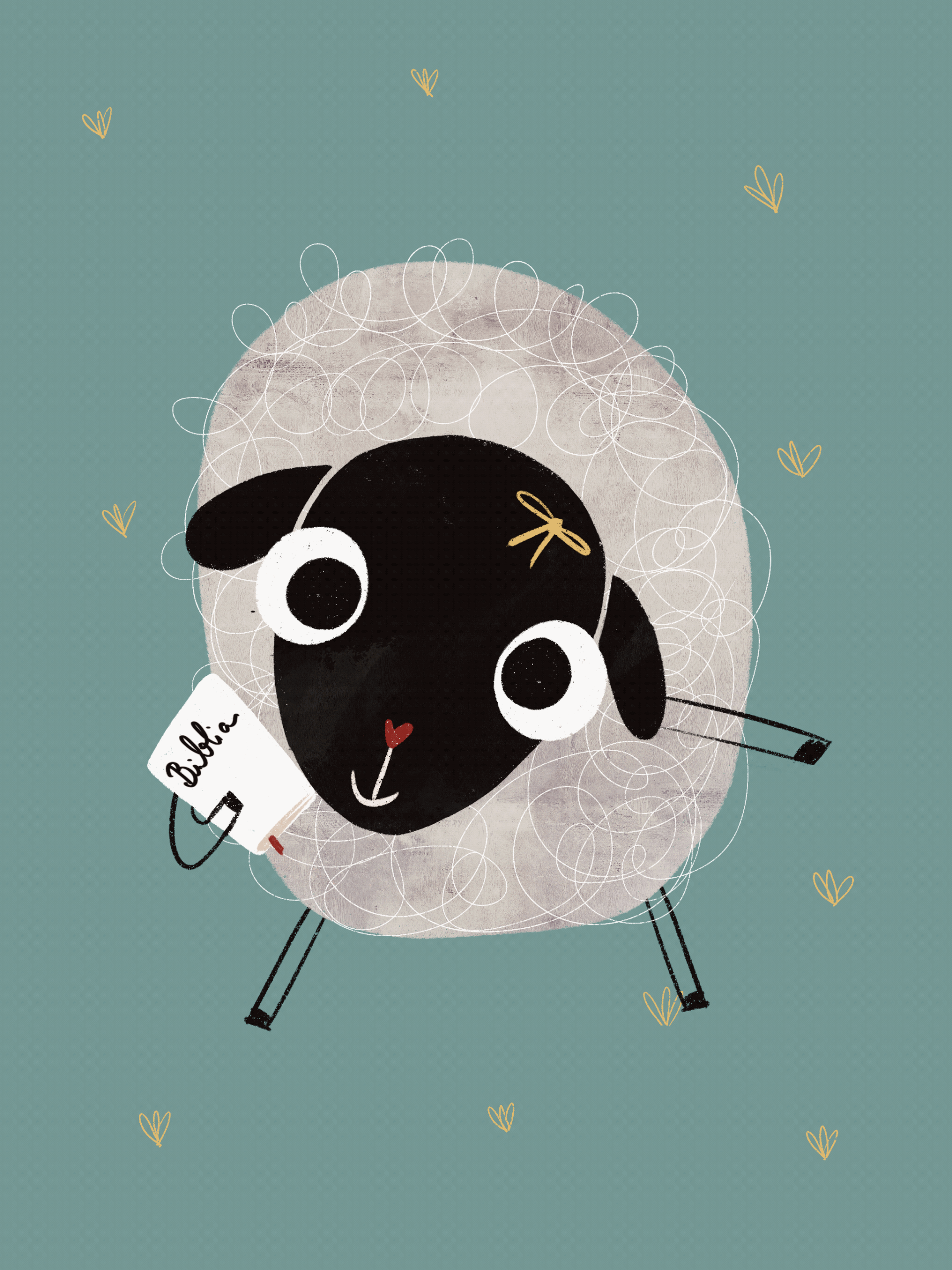 Happy Sheep Holding the Bible