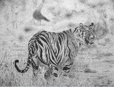 Black and White Pointillism Tiger