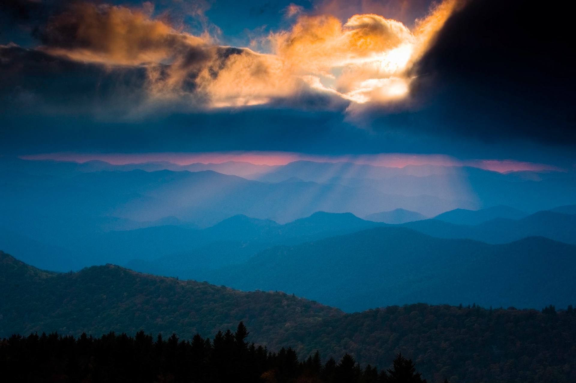 Crepuscular rays. Blue Ridge Parkway, NC.
