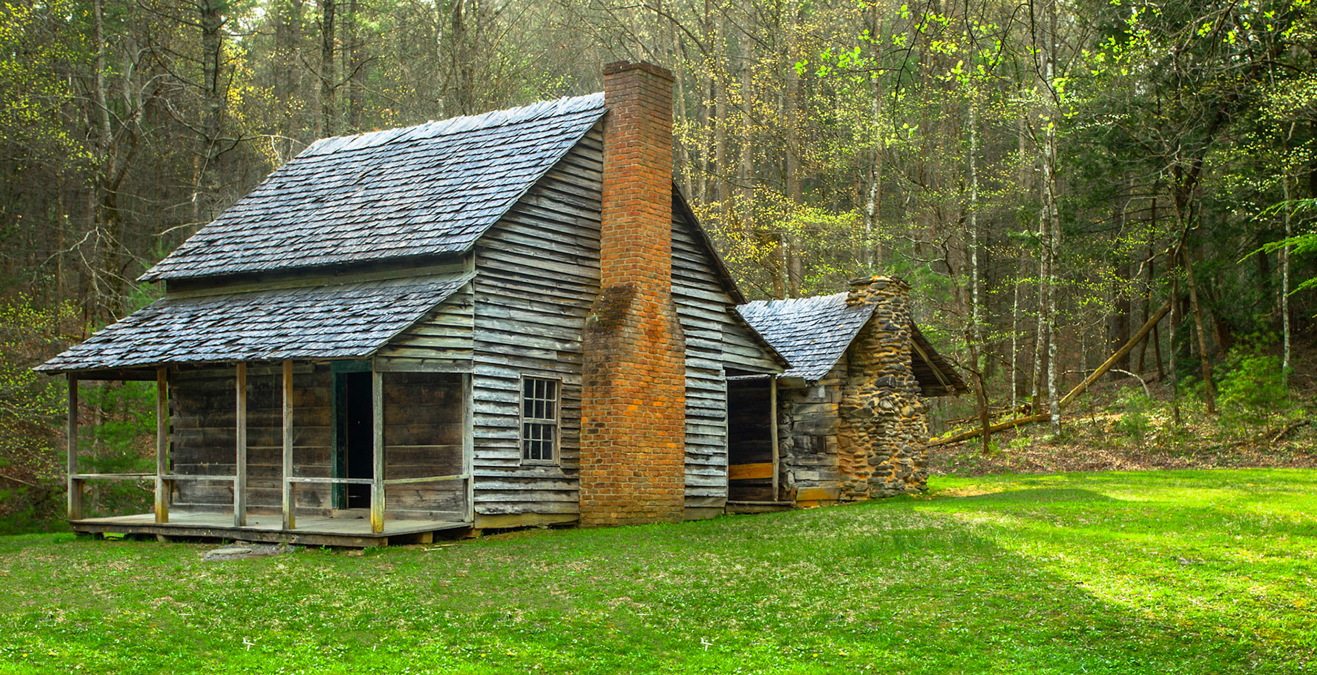 Spring morning at Whitehead Cabin. Cades Cove, Great Smoky Mountains National Park.
