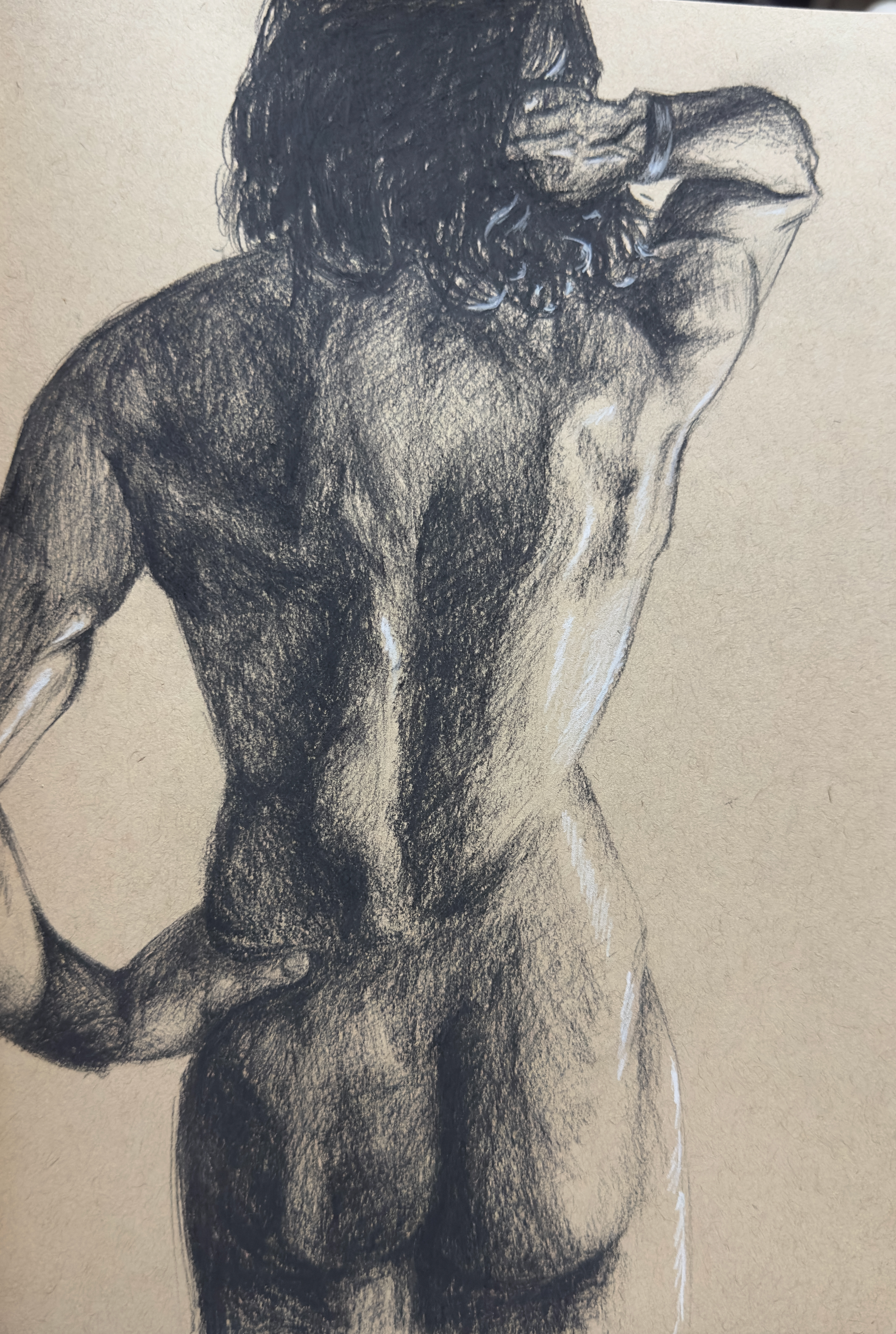 Antonio Nude Figure Study (2025) 8.5x11" Charcoal pencils on toned paper