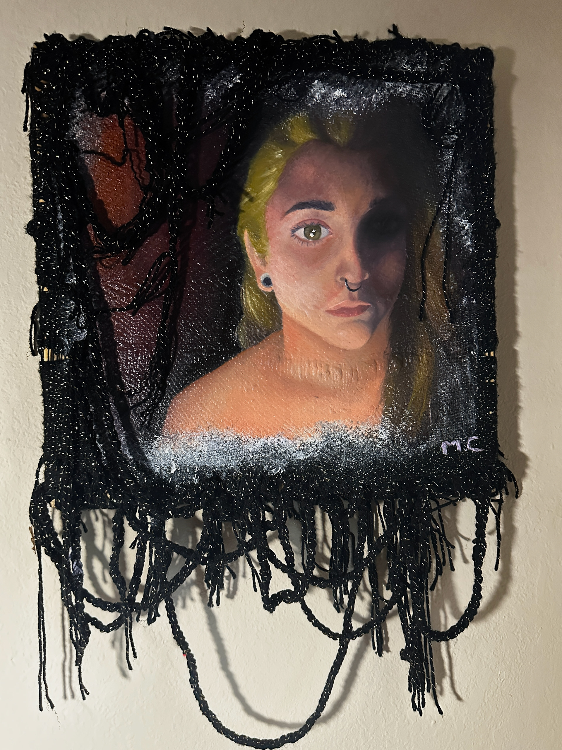 tHE sELF (2024) 20x20" oil paint on stretched yarn (crocheted and woven) 1/5
