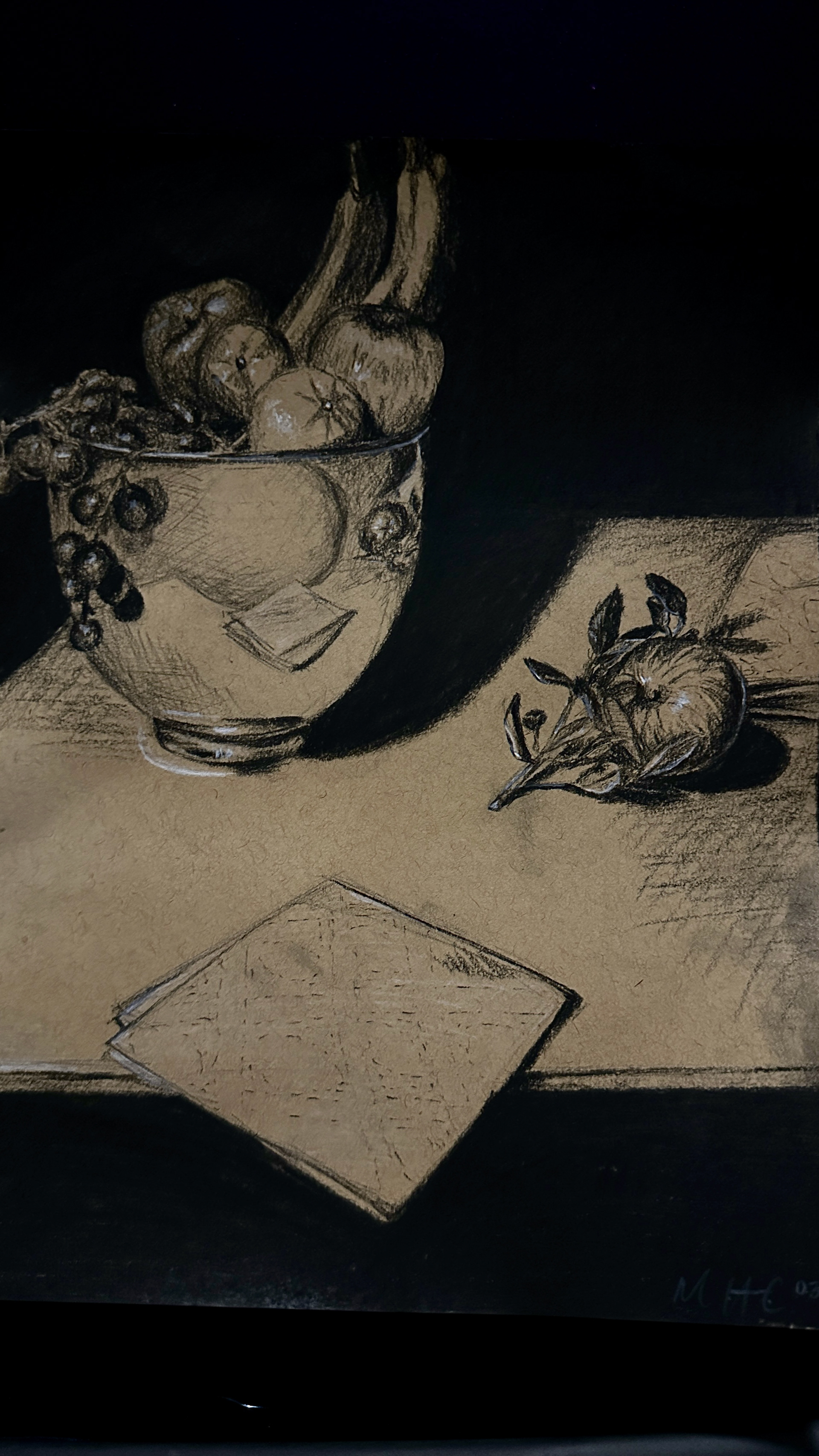 Fruit (2025) 8x11” charcoal on toned paper