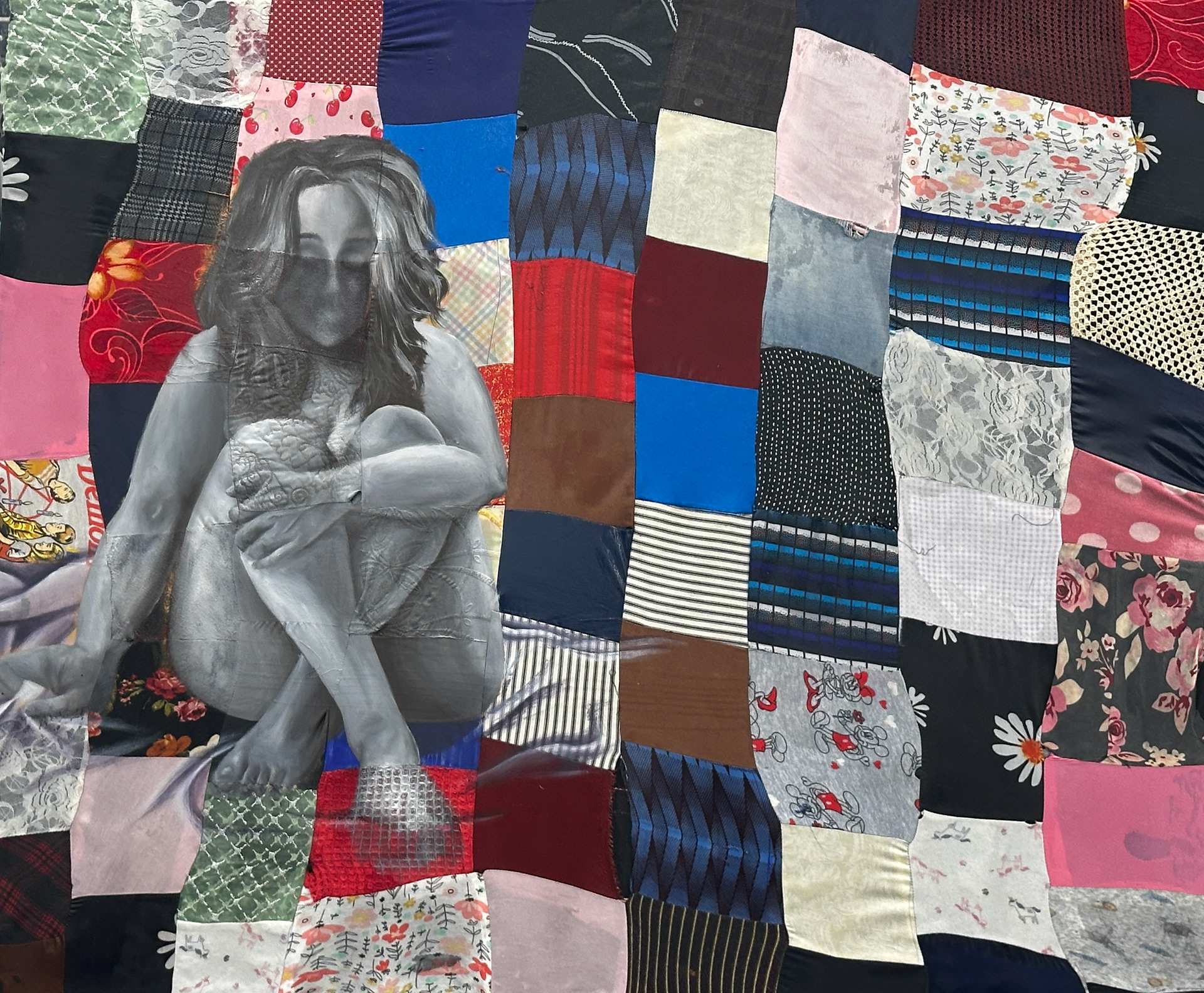 dEREALIZATION (2025) 48x60" oil on various fabrics