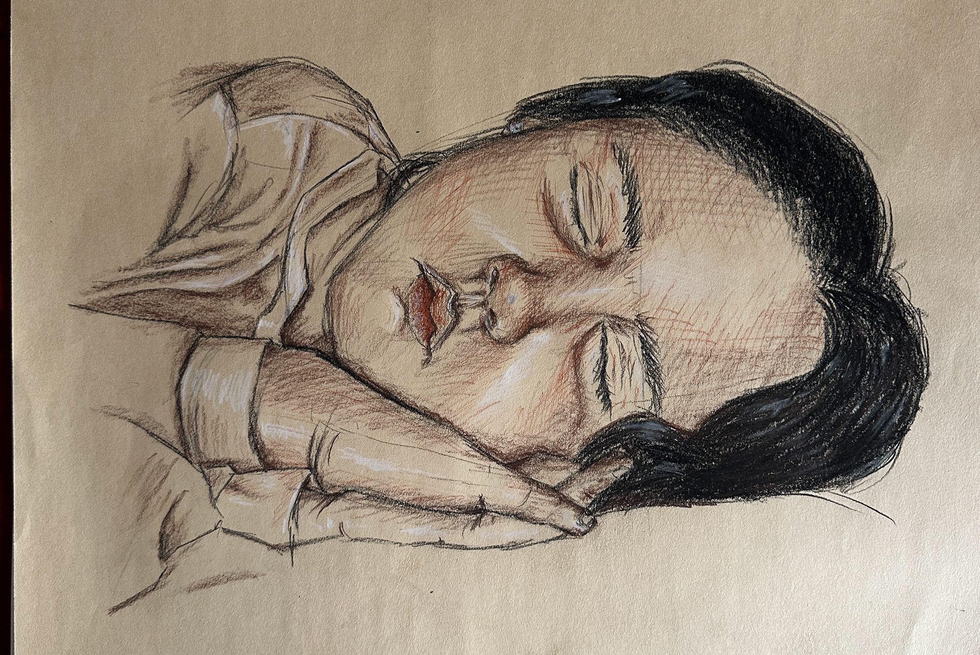 Wednesday Asleep [Age 4] (2025) 18x24" Conte and Charcoal pencils on paper