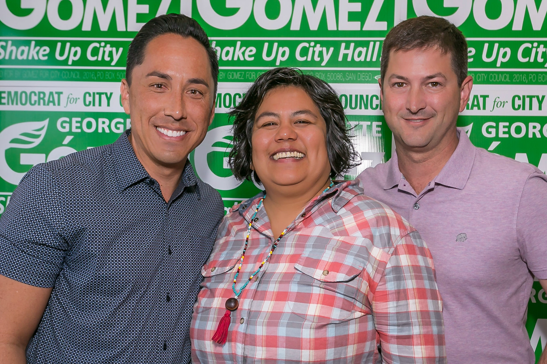 LGBT winning candidates Todd Gloria, Georgette Gomez, and Christopher Ward.