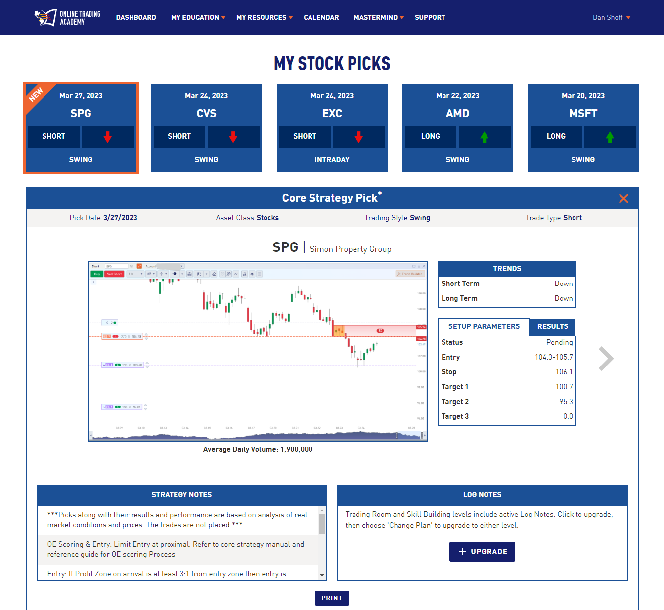 A Stock Pick with Bracket Prices
