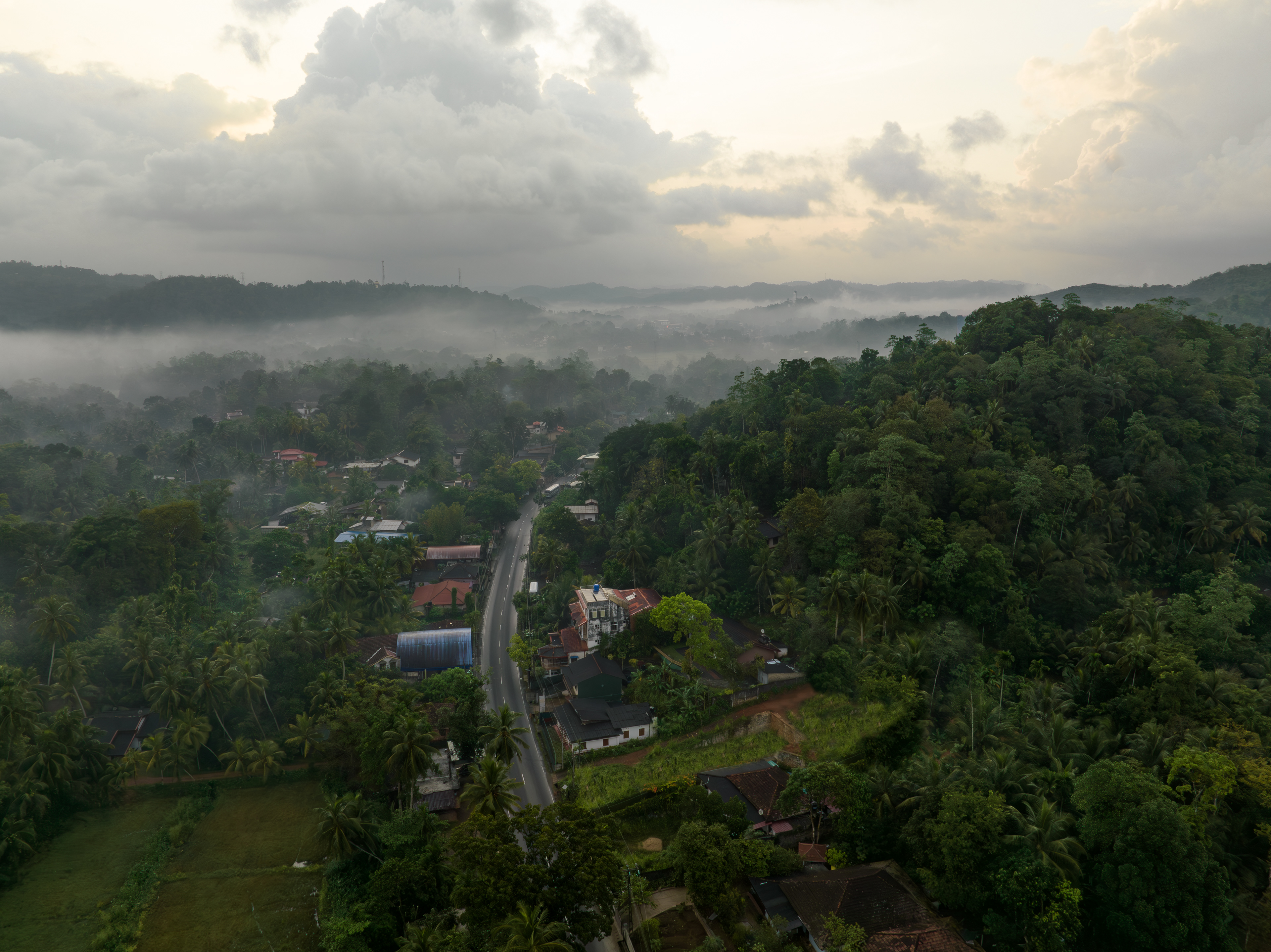 Aerial view of Mathugama, Sri Lankam in the earlie morning