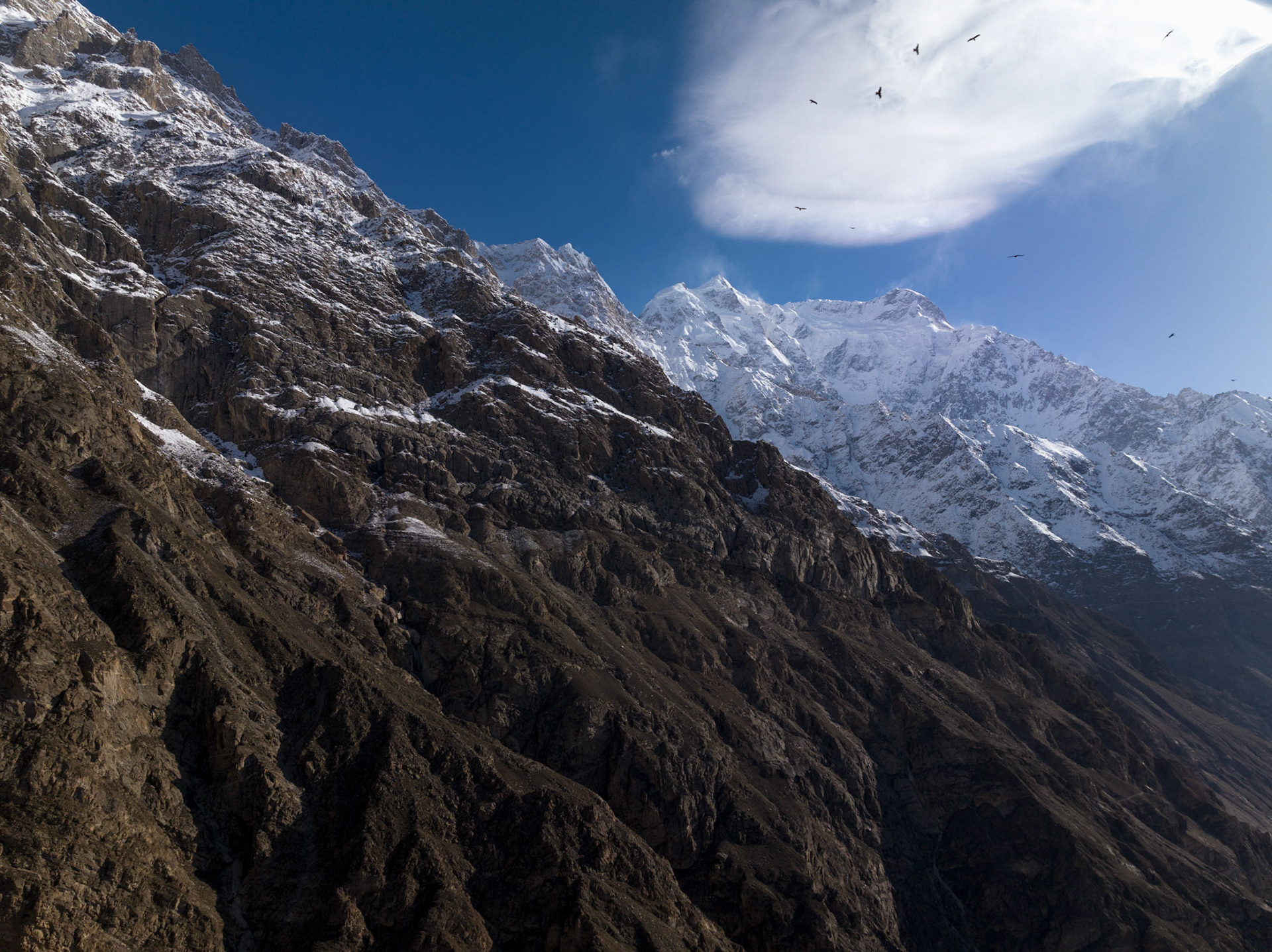 Aerial view of Karakoram mountains in the Himalayas, from Hunza Valley, Gilgit Baltistan, Pakistan