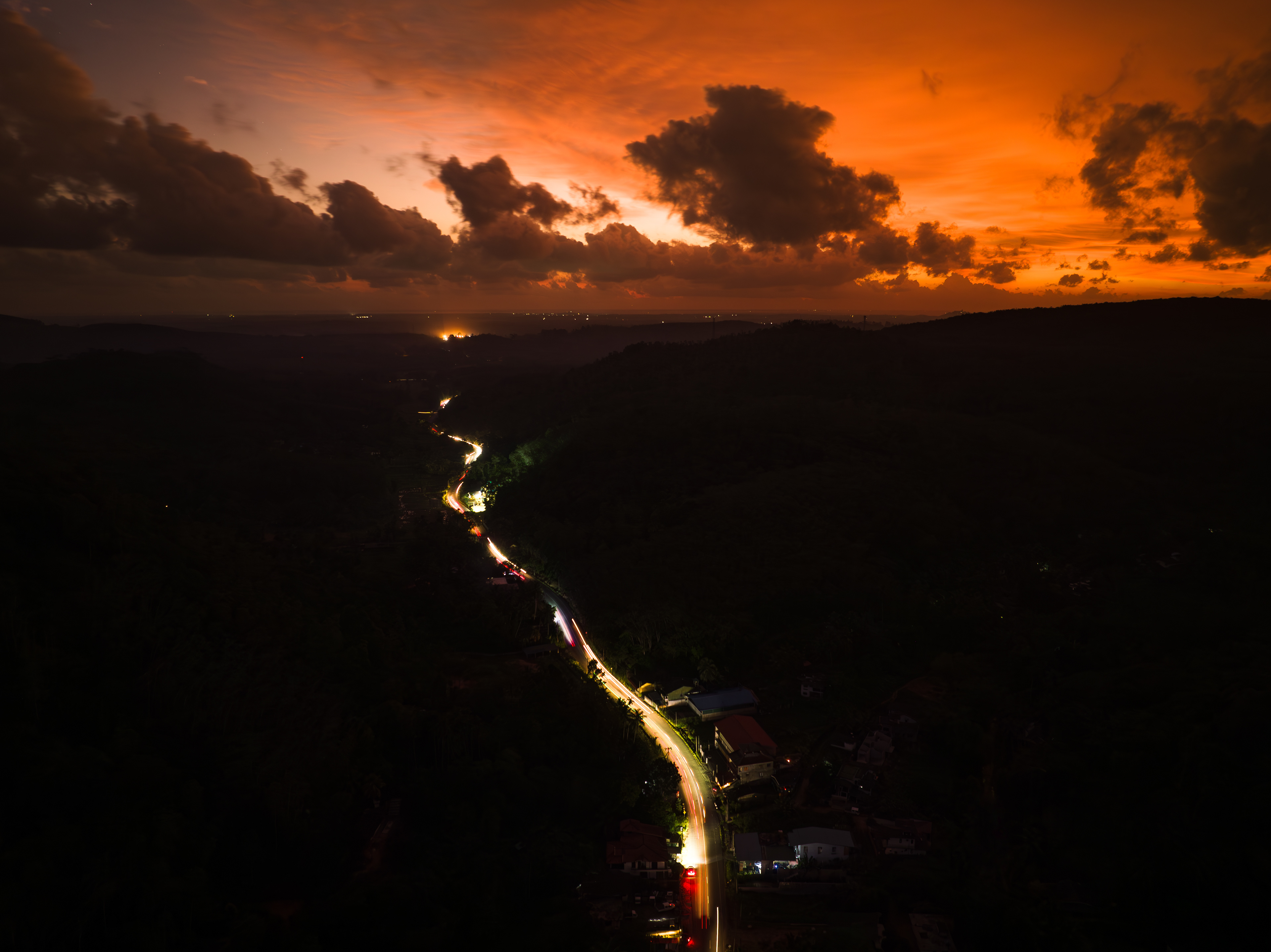 Aerial view of sunset in Mathugama, Sri Lanka