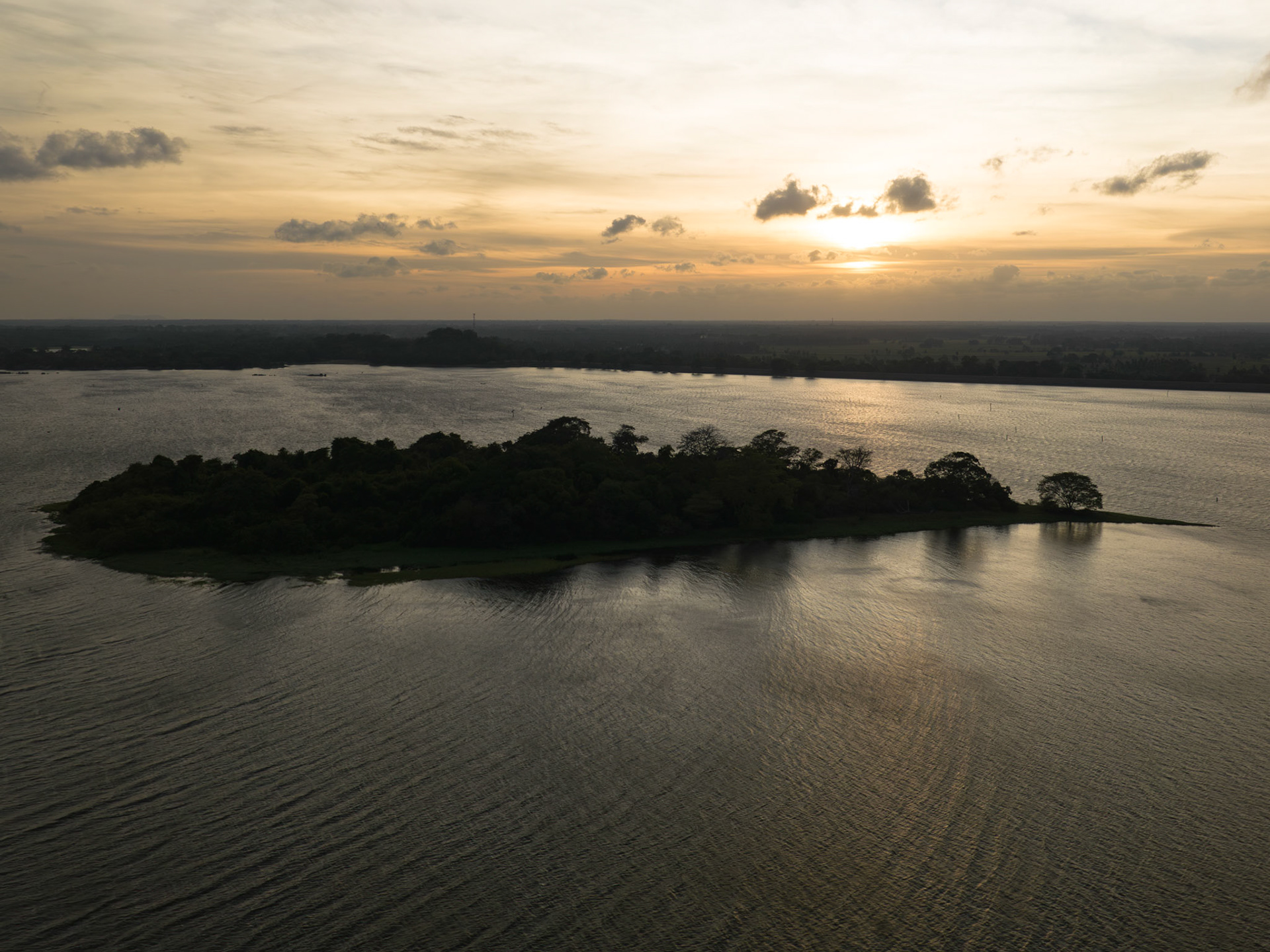 Aerial view of island in a lake close to Anuradhapura, Sri Lanka