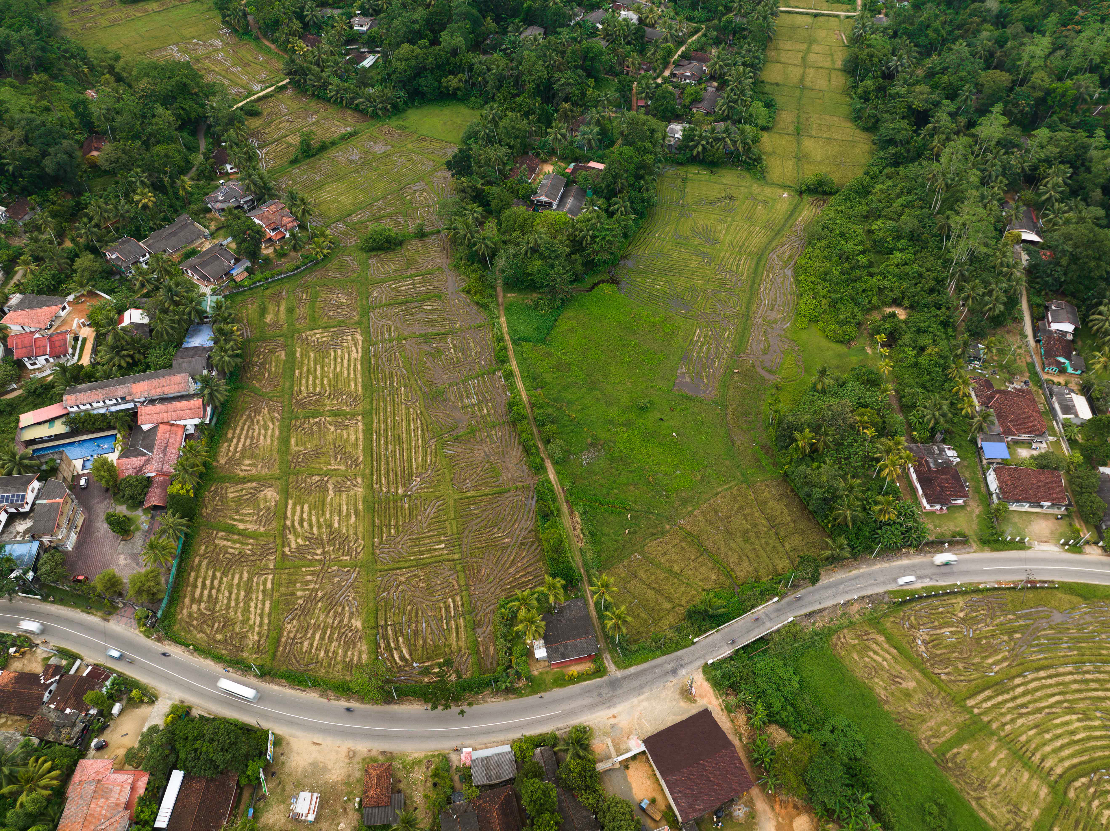 Aerial view of fields in Mathugama, Sri Lanka