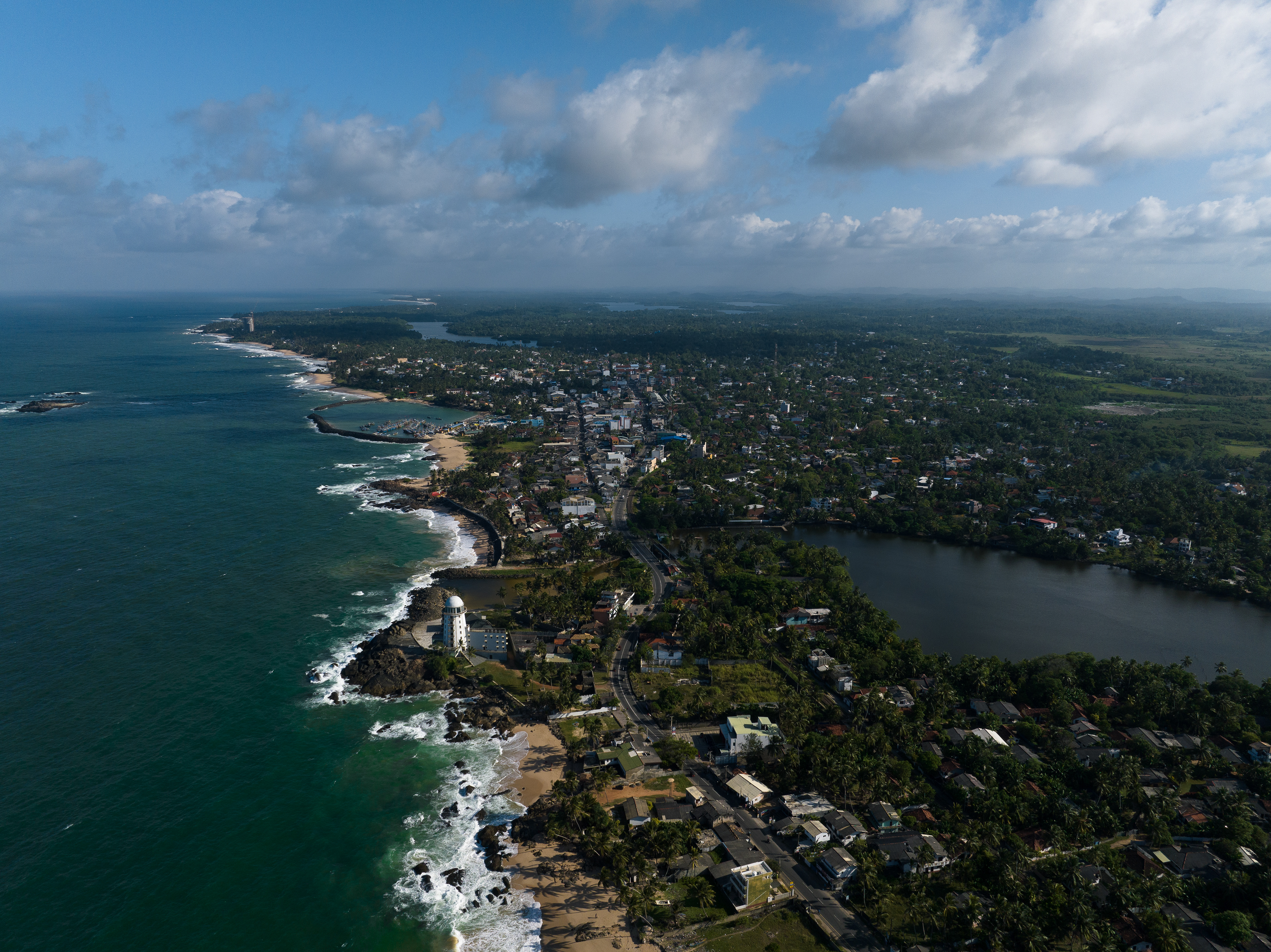Aerial view of beach in Hikkaduwa, Sri Lanka