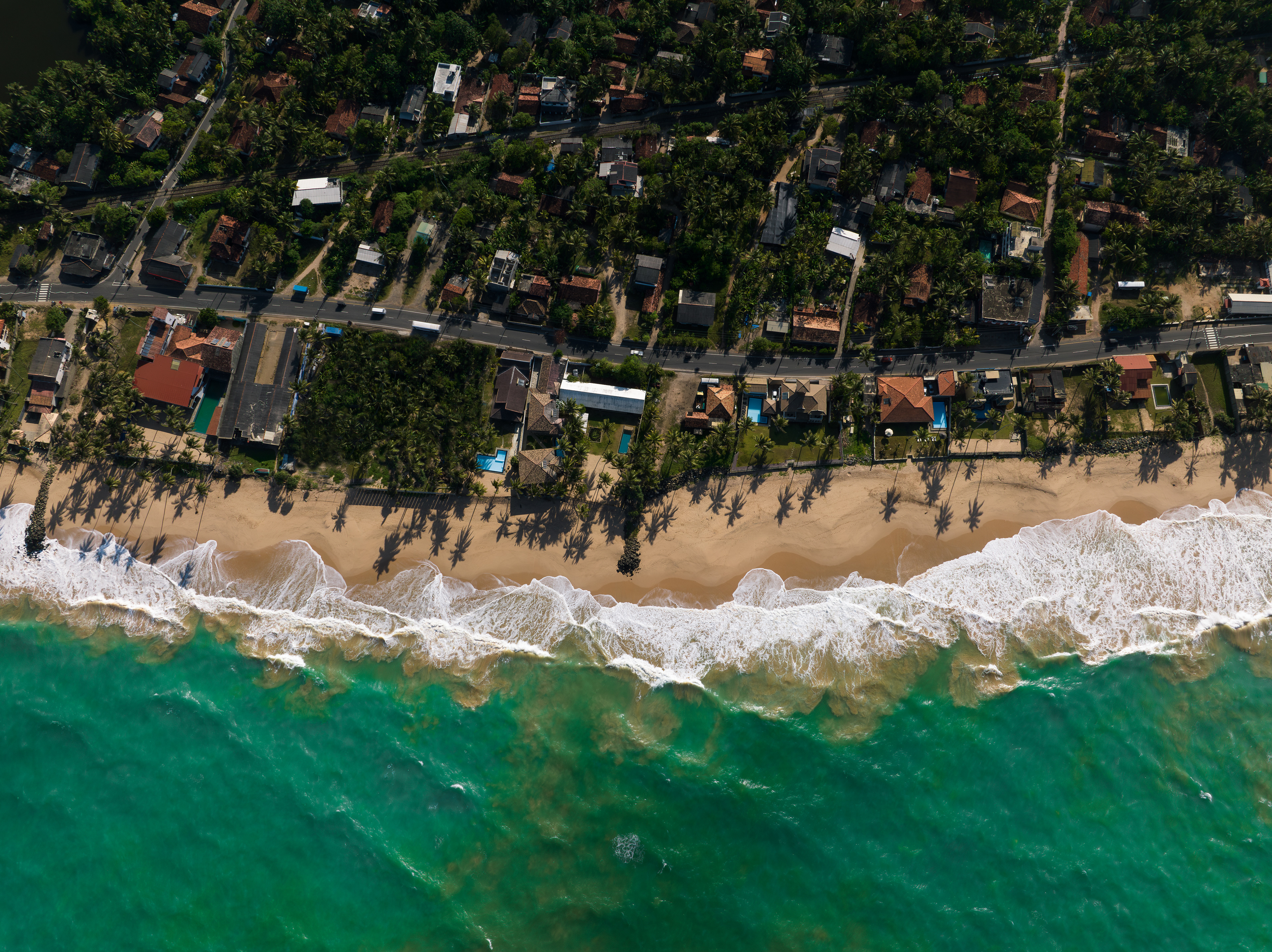Aerial view of beach in Hikkaduwa, Sri Lanka