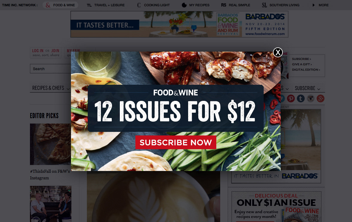 Food & Wine Subscription Overlay