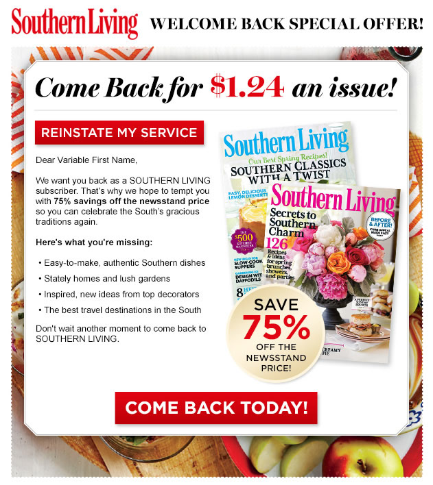 Southern Living Retention Email